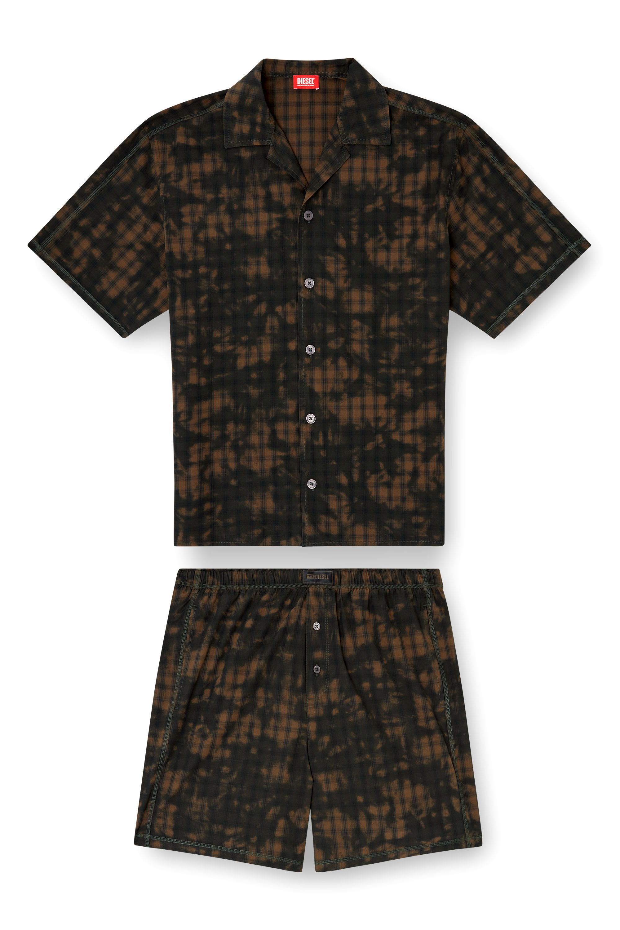 Diesel - SET-HORIEN-UTLT, Male's Short pajamas in cloudy-print check cotton in オリーブグリーン - 2