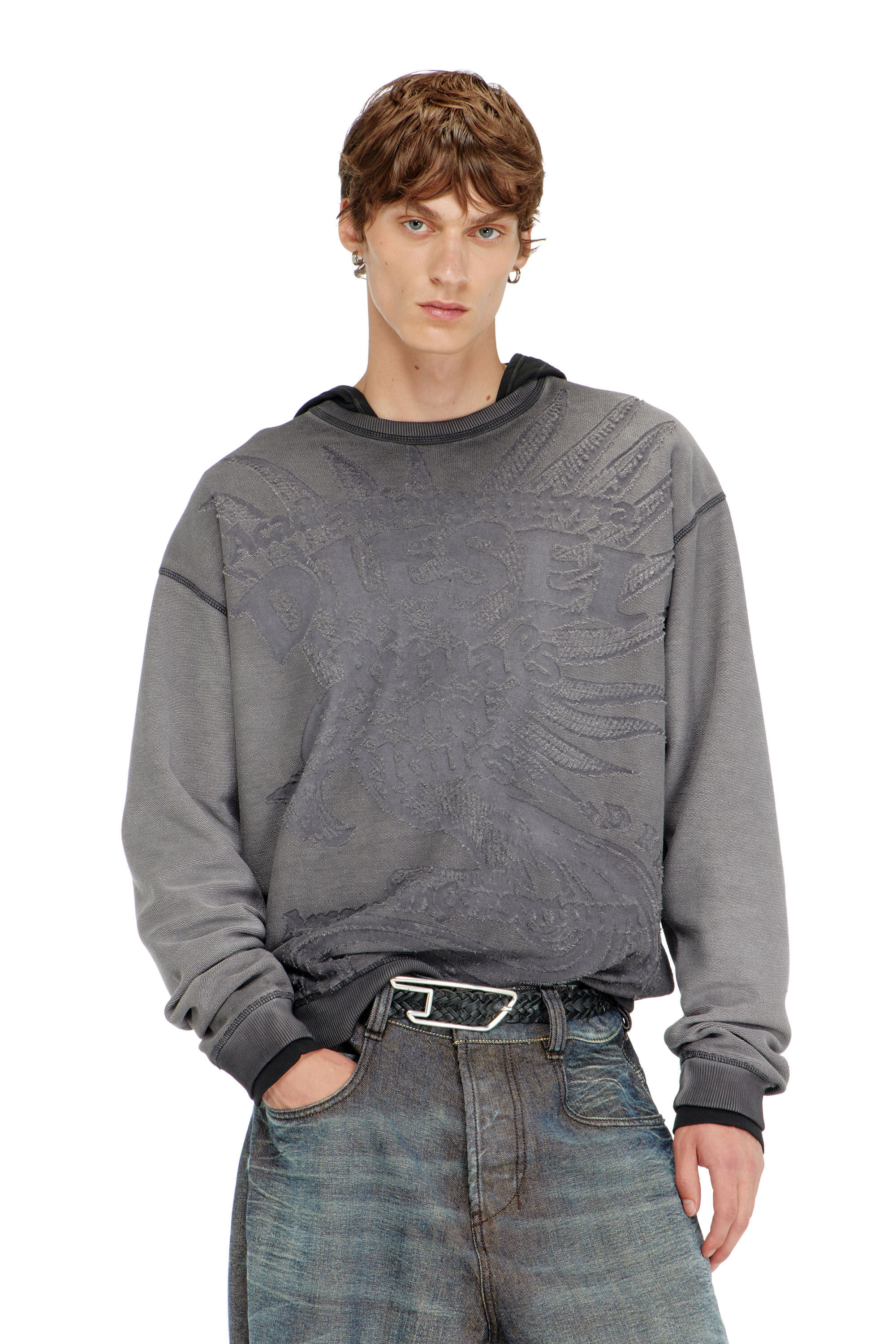 Diesel - S-ARON-RAW, Male's プルオーバースウェット in ダークグレー - 3