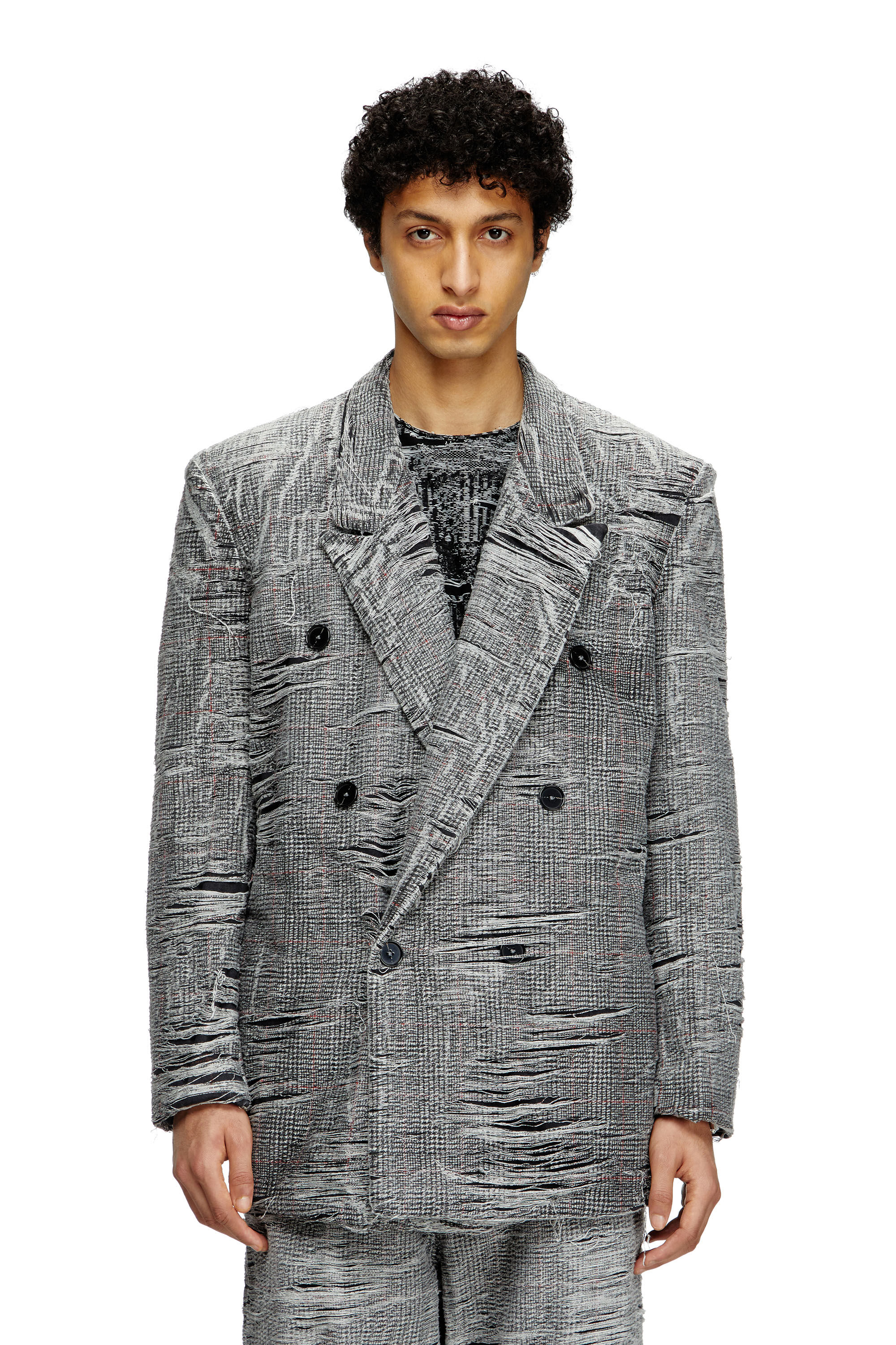 Diesel - D-PEKKA-FSG, Male's Blazer in distressed Prince of Wales denim in グレー - 3