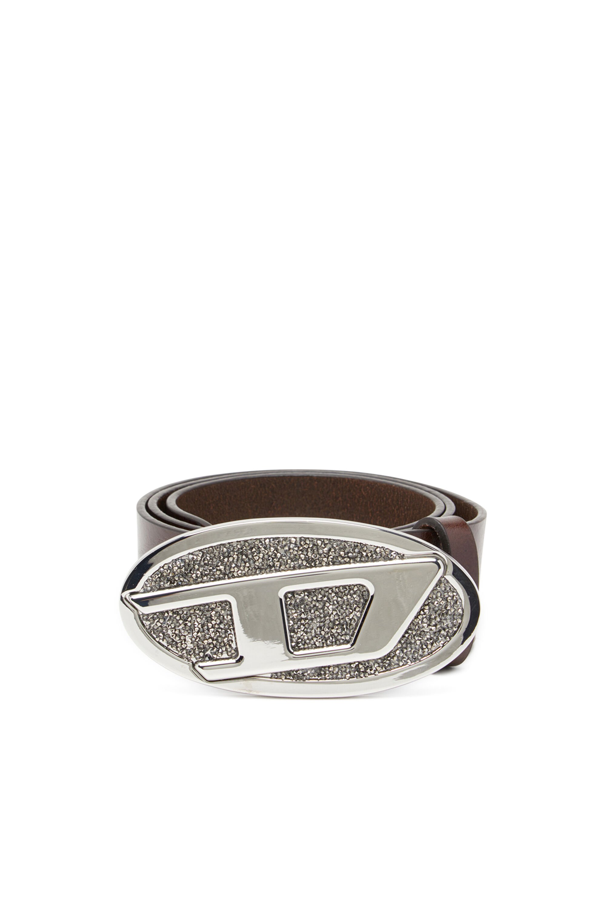 Diesel - B-1DR 2.0 FULL ROCKS, Female's 4cm leather belt with rhinestone Oval D buckle in ブラウン - 1