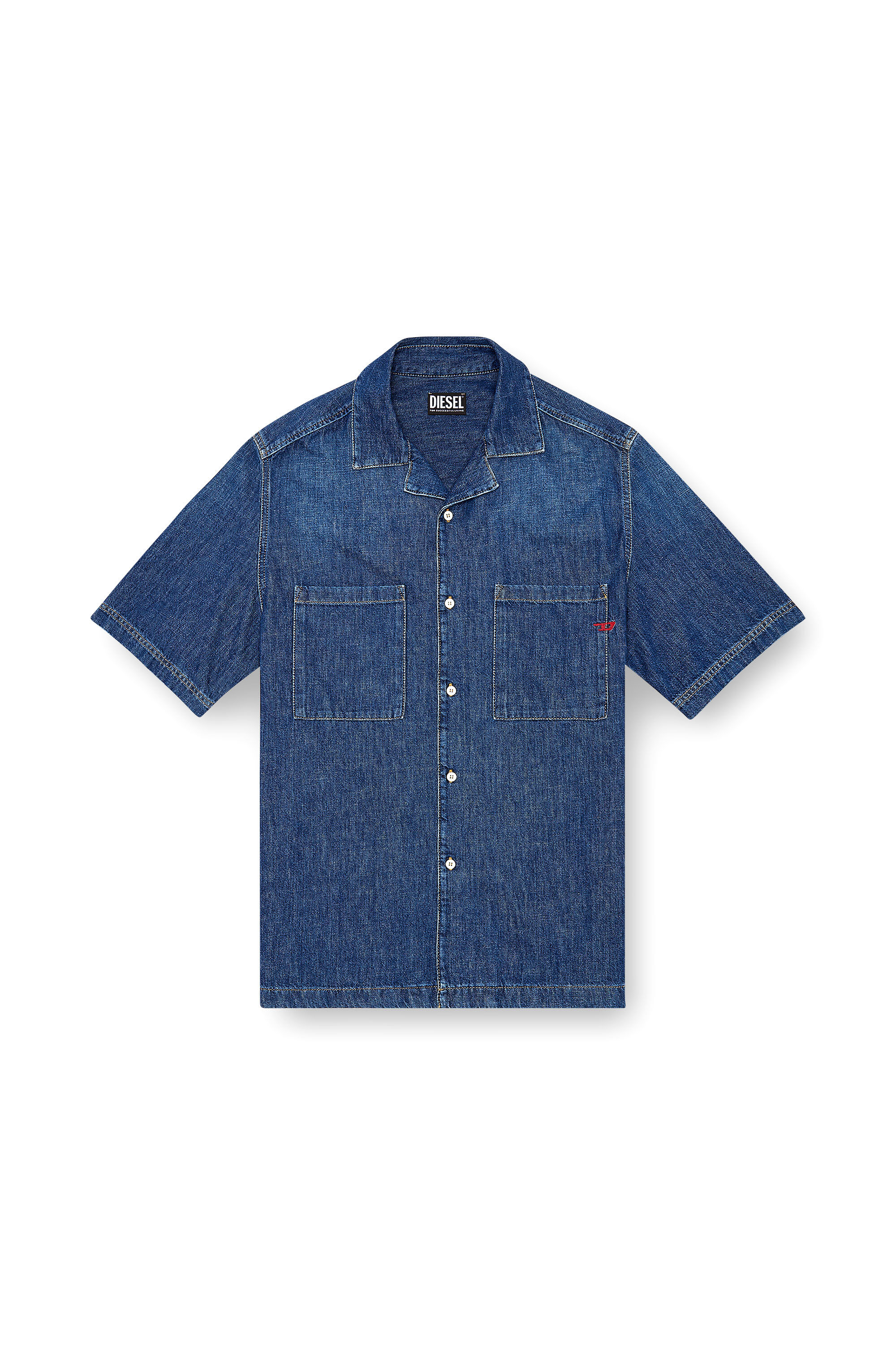 Diesel - D-PAROSHORT, Male's Bowling shirt in denim in ダークブルー - 2