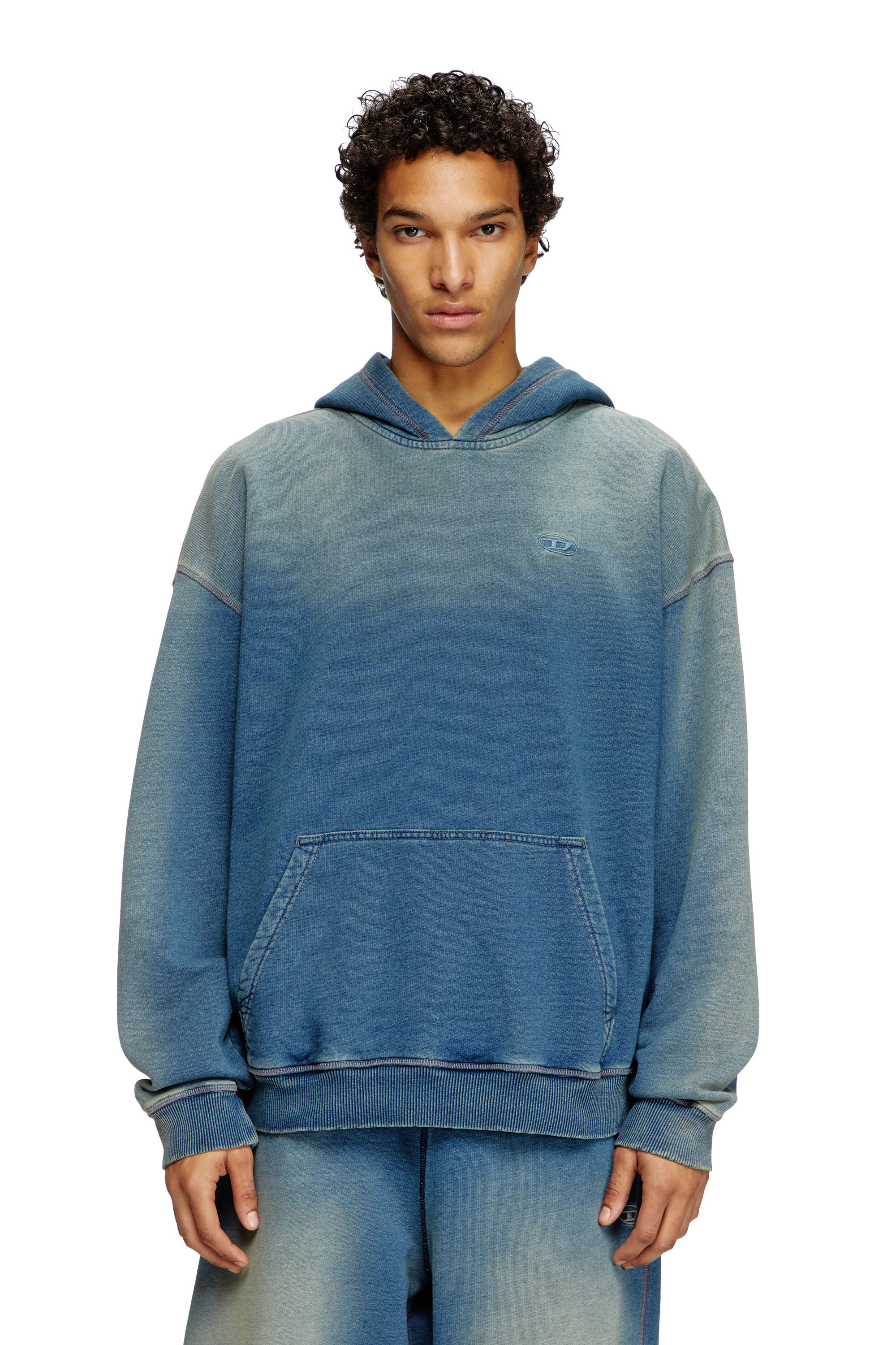 Diesel - S-BOXT-HOOD-R6, Male's Faded hoodie with logo embroidery in ブルー - 3