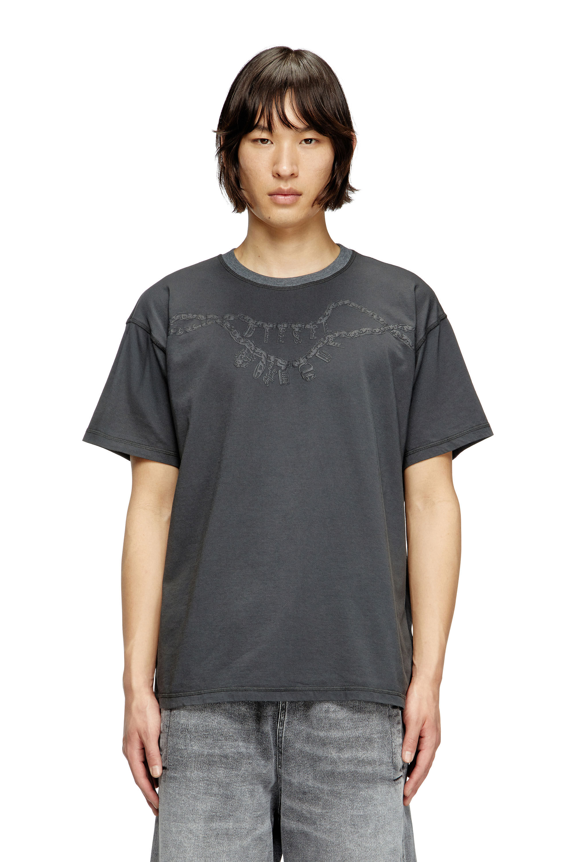 Diesel - T-NORM-HOSHI, Unisex's T-shirt with charm necklace print in ダークグレー - 3