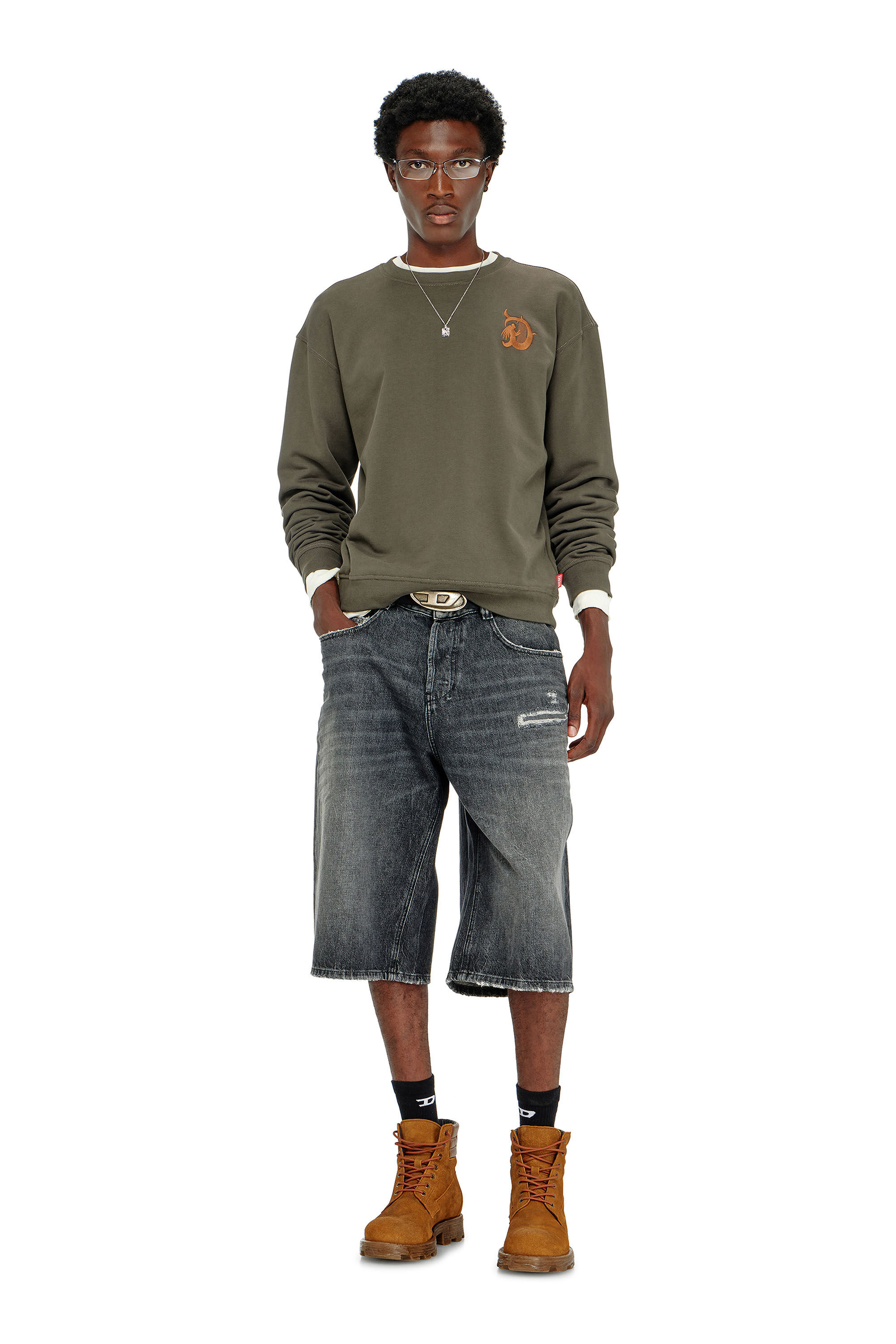 Diesel - S-NORM-AA4, Male's プルオーバースウェット in ミリタリーグリーン - 1