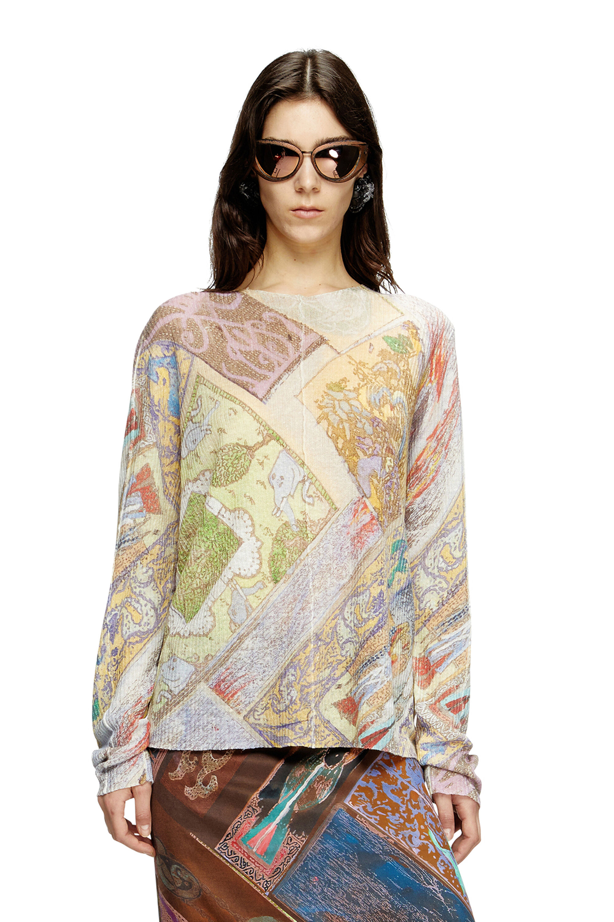 Diesel - K-RENTON, Unisex's Linen jumper with medieval print in ベージュ/イエロー - 6
