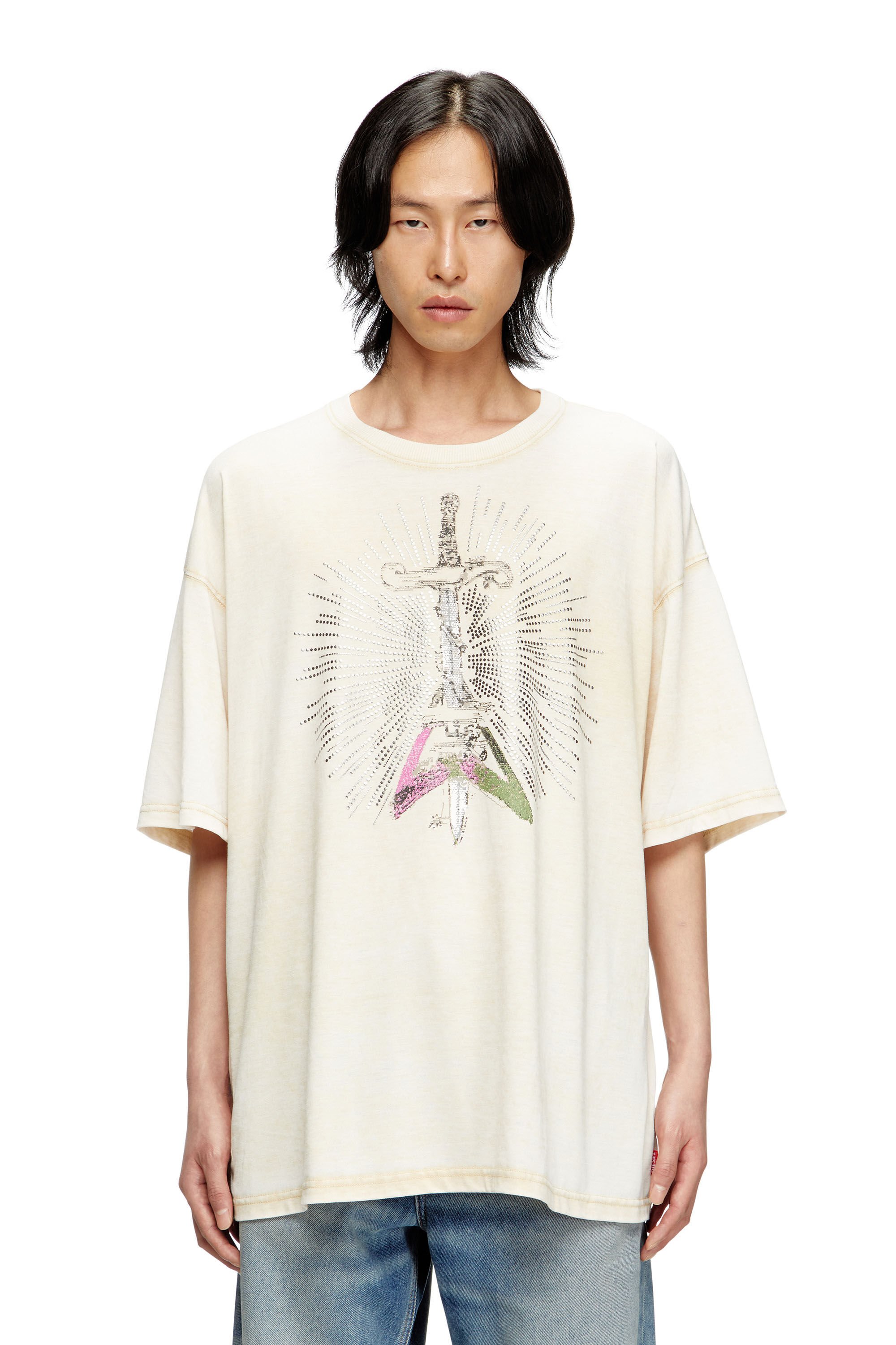 Diesel - T-BOXT-T18, Male's T-shirt with sword print in ベージュ - 3