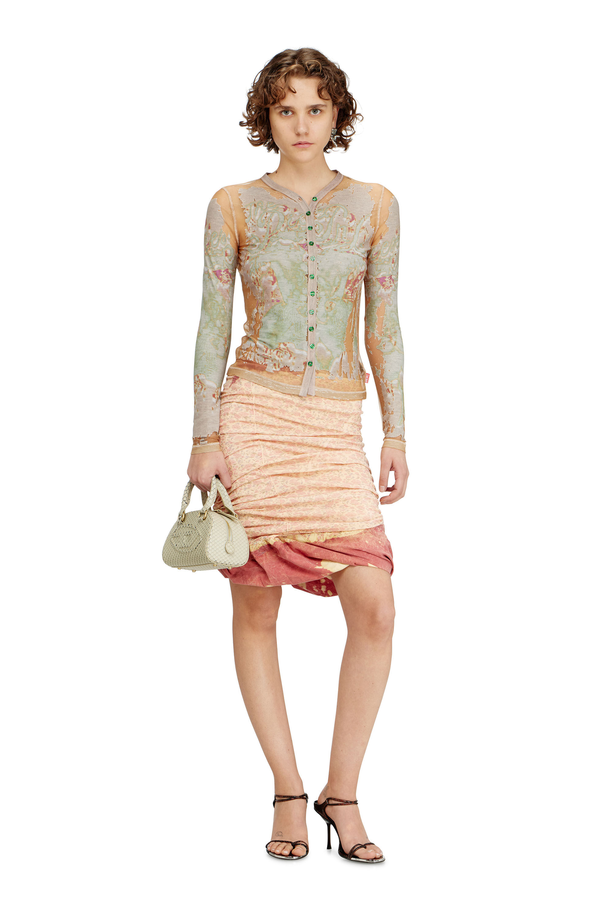 Diesel - 1DR DOME CROSSBODY, Female's 1DR Dome-Mini bowling bag in snake-effect leather in ベージュ - 1