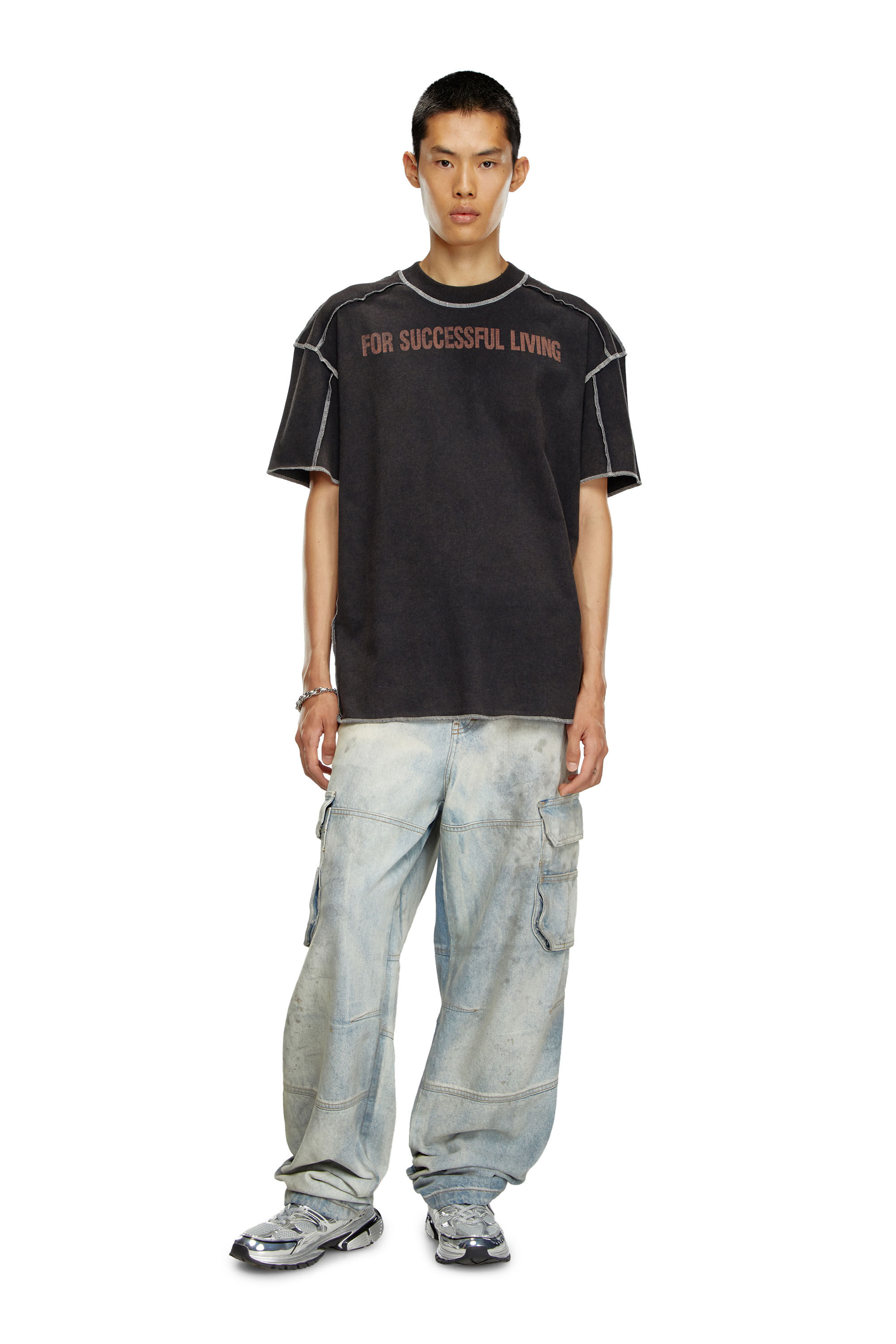 Diesel - T-CRAOR, Male's T-shirt with inside-out effect in ブラック - 1
