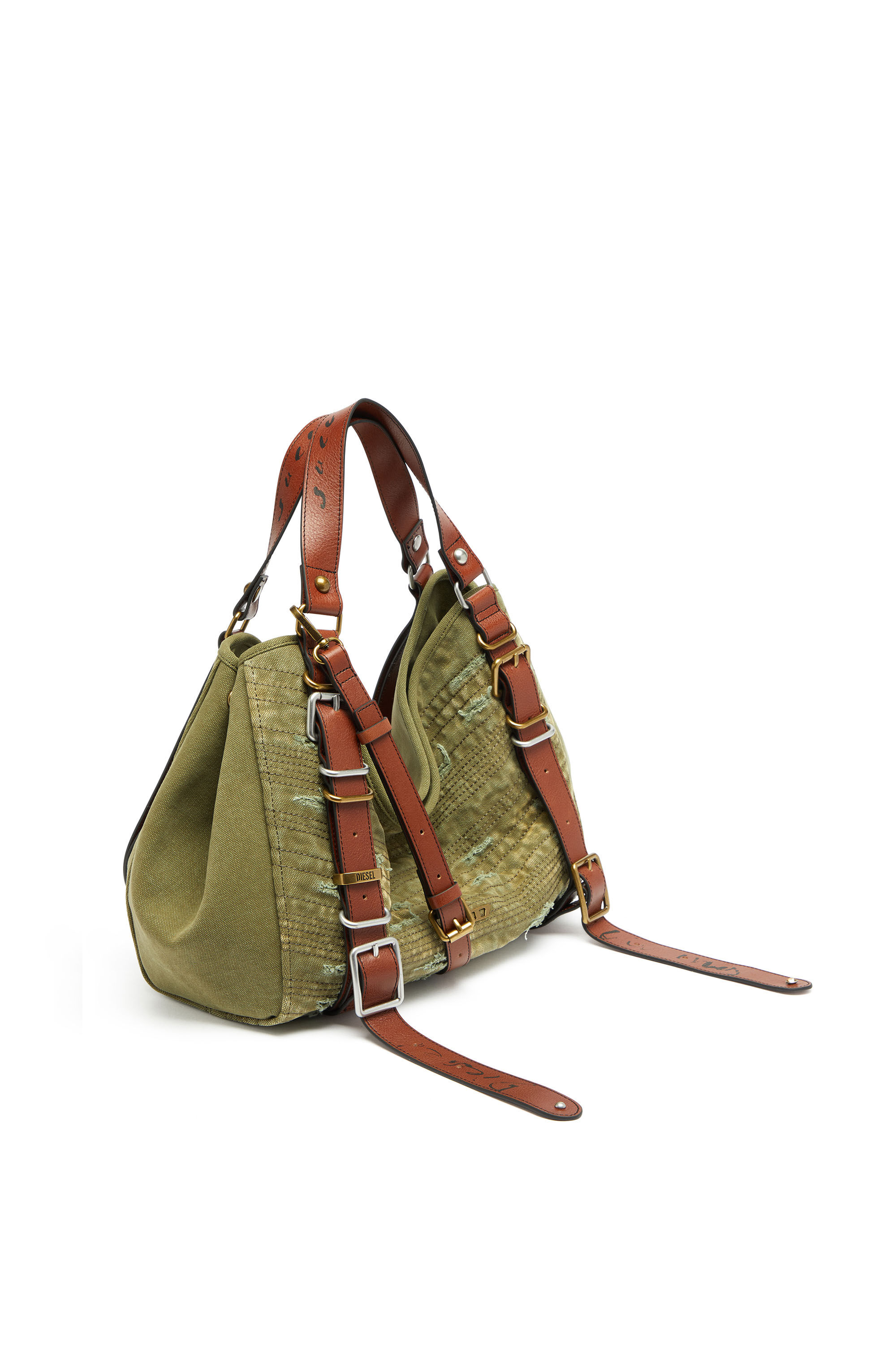 Diesel - D-ONE TOPHANDLE M, Unisex's D-One-Medium top-handle bag in distressed canvas in ミリタリーグリーン - 4