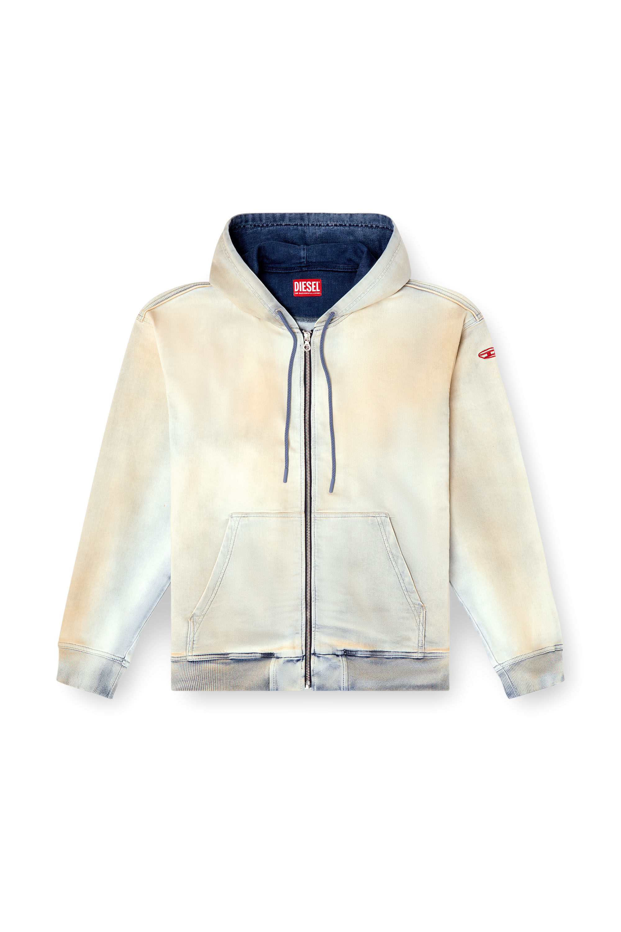 Diesel - D-GIR-S TRACK, Unisex's Zip-up hoodie in coated dusty Track Denim in ライトブルー - 2