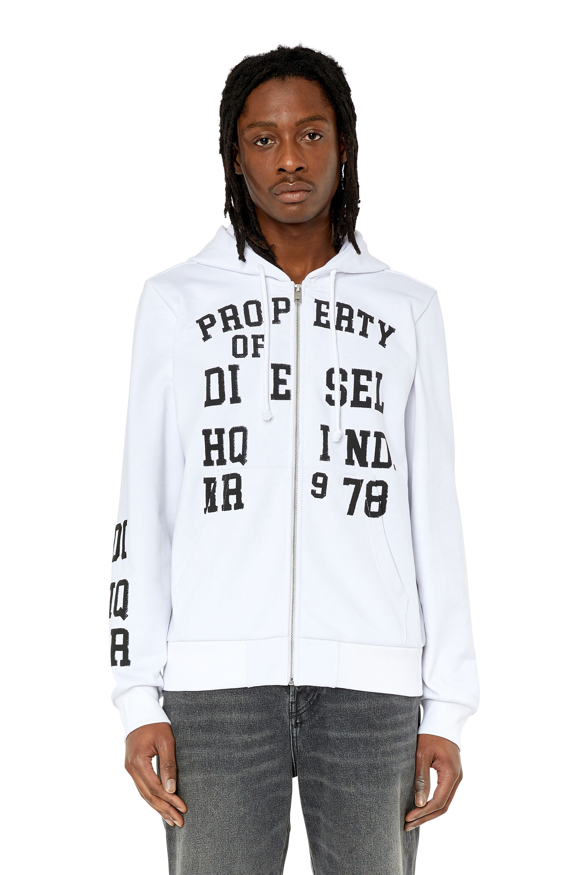 Diesel - S-GINN-HOOD-ZIP-K7, Male's スウェット フーディー パーカー パフプリント in ホワイト - 3
