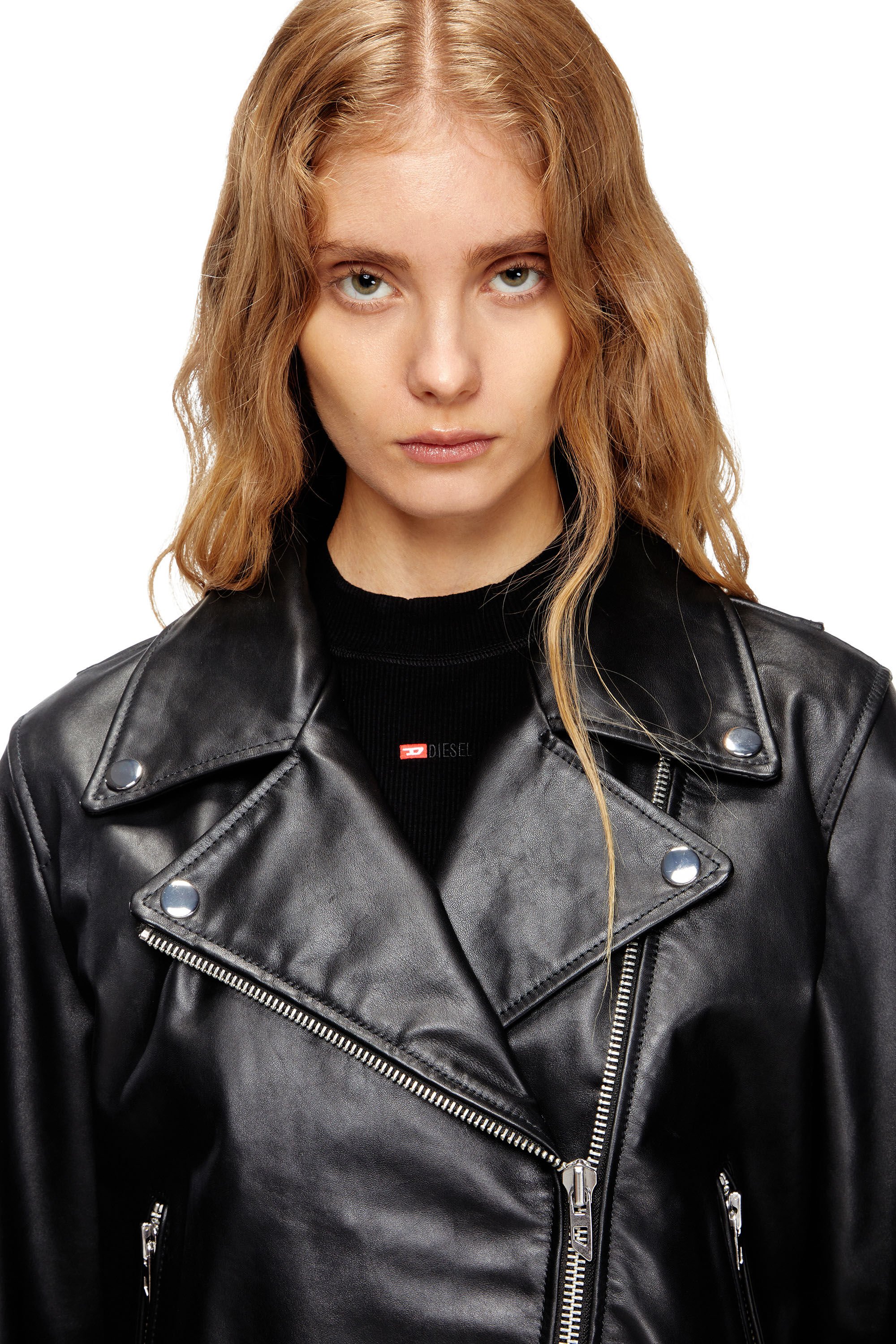 Diesel - L-UNATIC, Female's Biker jacket in waxed leather in ブラック - 4