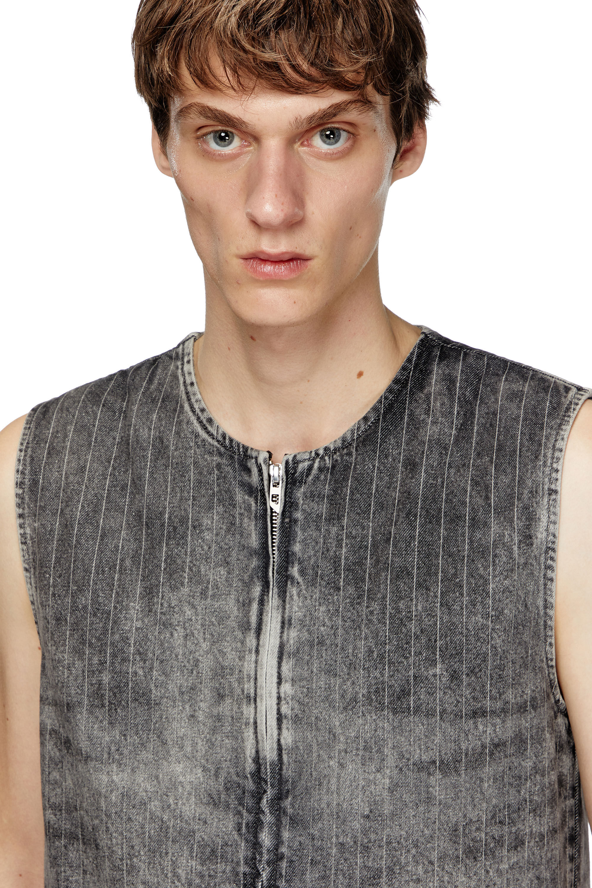 Diesel - D-SUND-S, Unisex's Vest in tailoring pinstripe denim in グレー - 5