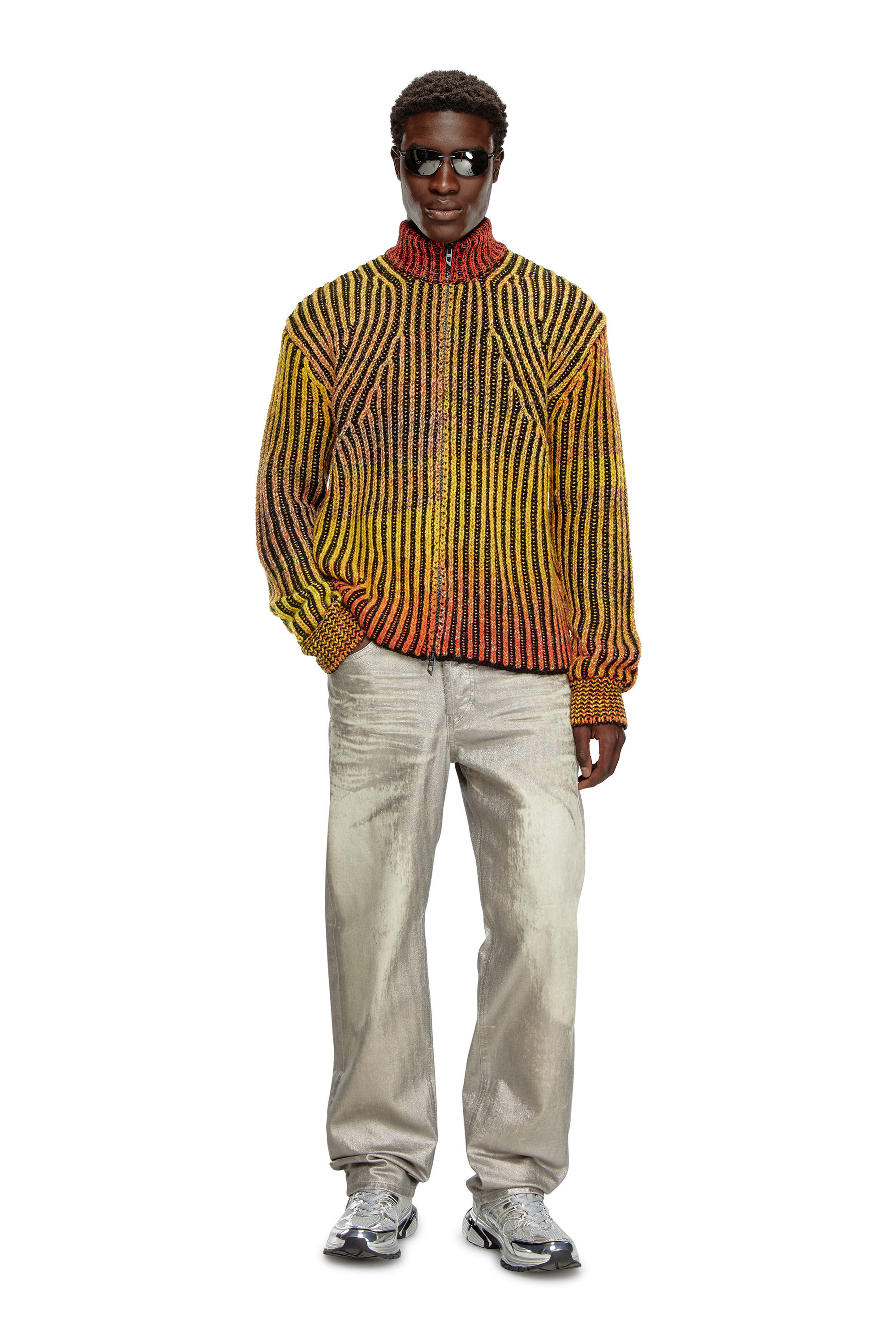 K-OAKLAND-ZIP Striped ribbed zip-up cardigan｜オレンジ｜メンズ｜DIESEL