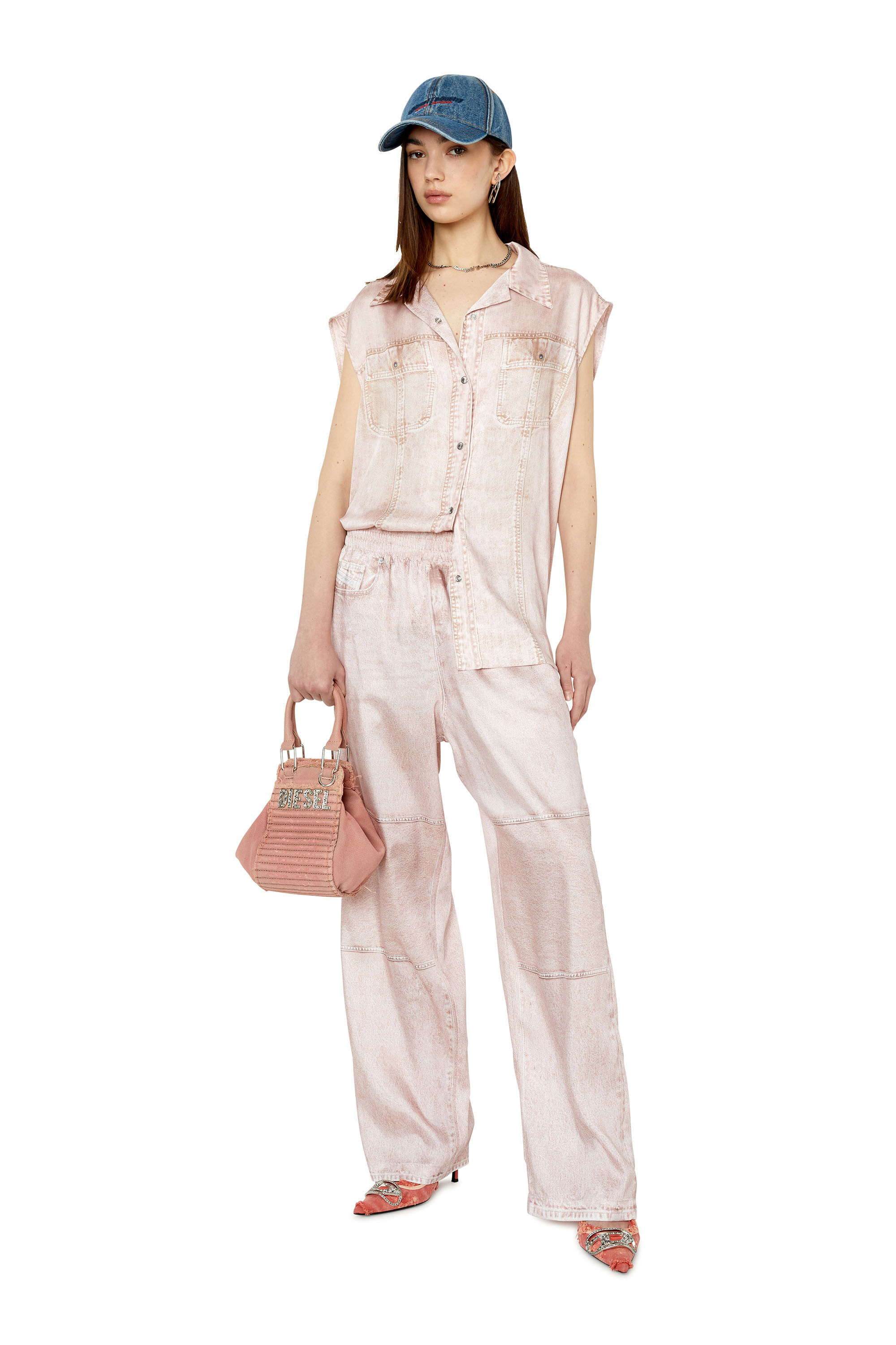 Diesel - C-MOHJA, Female's 半袖シャツ トロンプルイユ in ピンク / ホワイト - 1