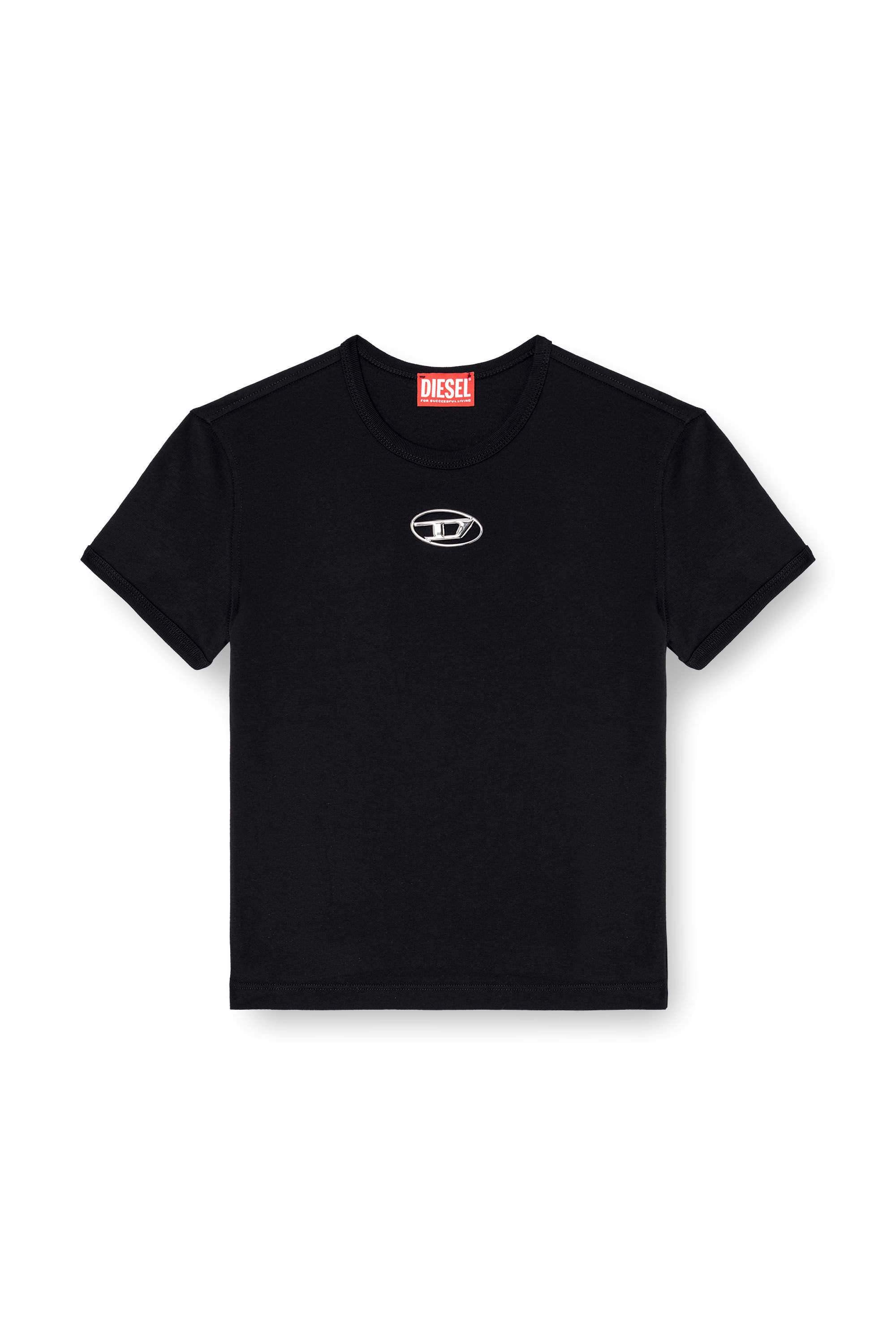 Diesel - T-UNCUTIE-LONG-OD-Q1, Female's Slim fit T-shirt with cut-out Oval D in ブラック - 2