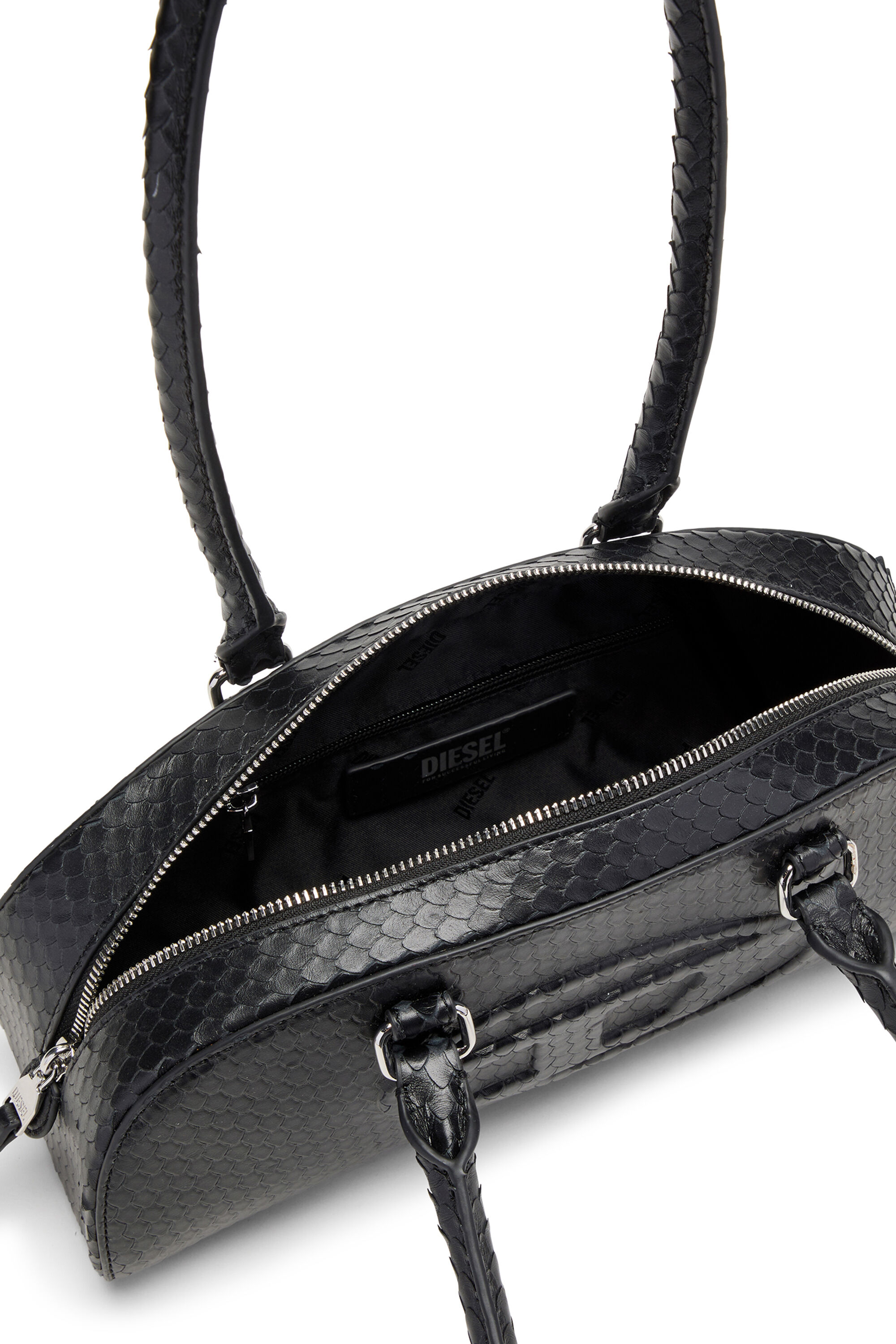 Diesel - 1DR DOME SHOULDER EW, Female's 1DR Dome-Elongated bowling bag in snake-effect leather in ブラック - 5