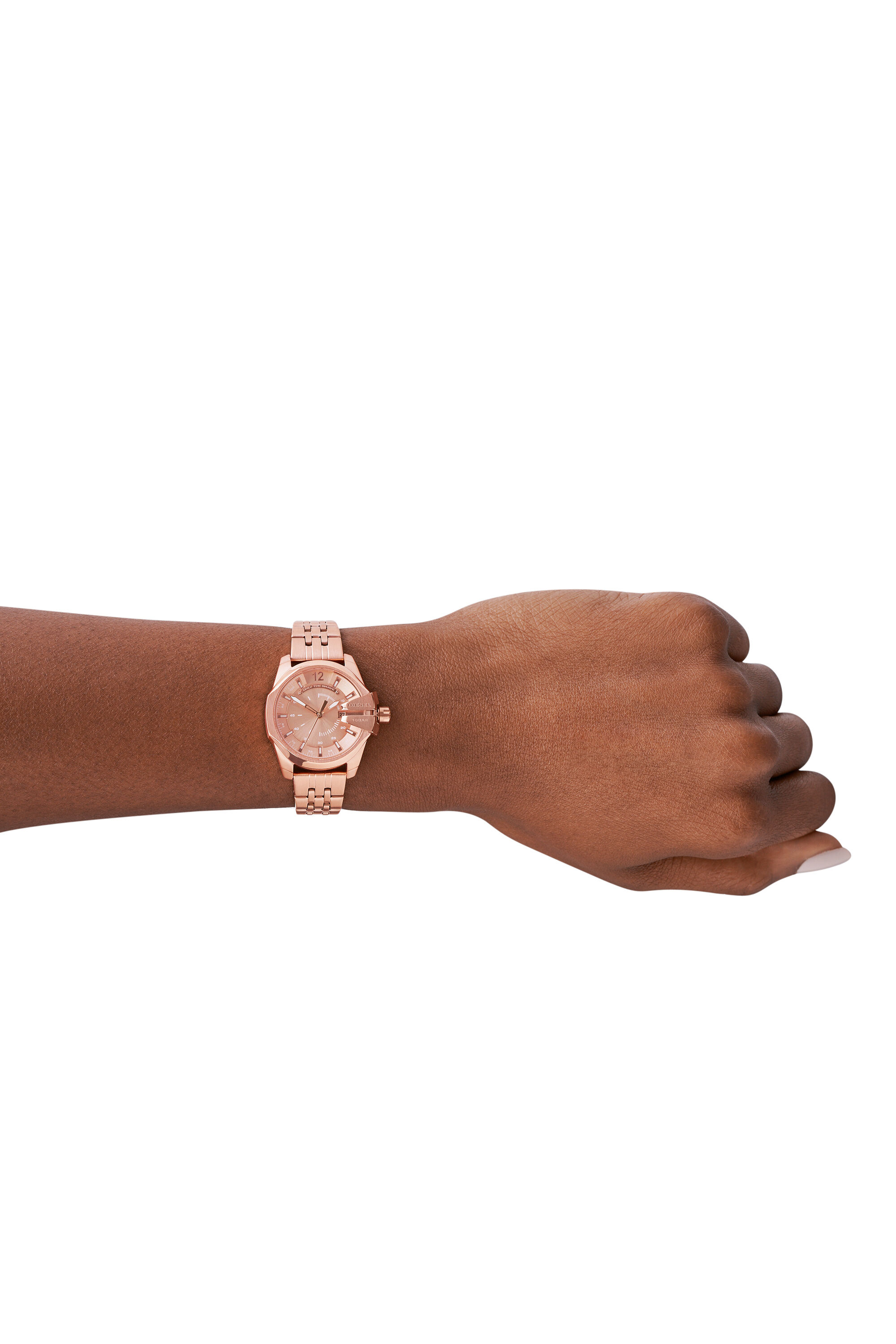 Diesel - DZ5602, Female's Baby Chief three-hand date rose gold-tone stainless steel watch in ピンク / ホワイト - 4