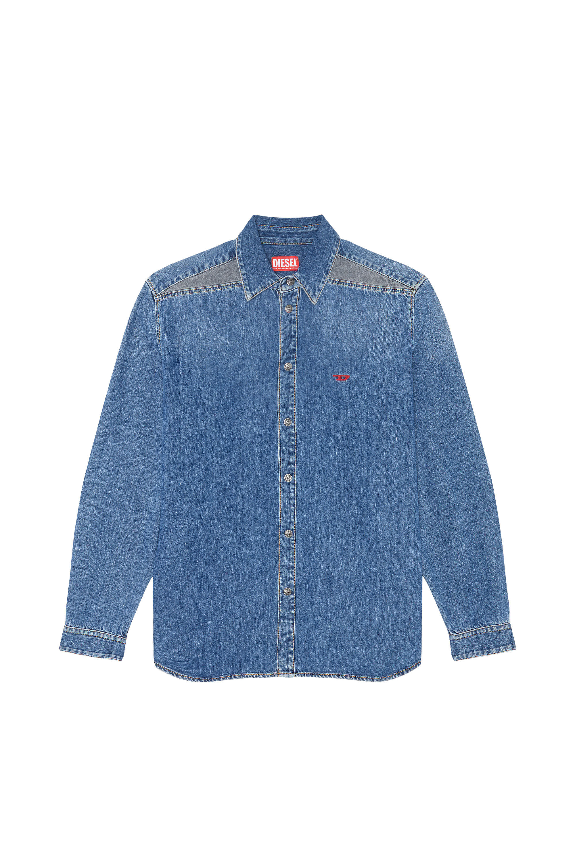 Diesel - D-SIMPLY-RS, Male's デニム シャツ インサートデニム in ミディアムブルー - 2
