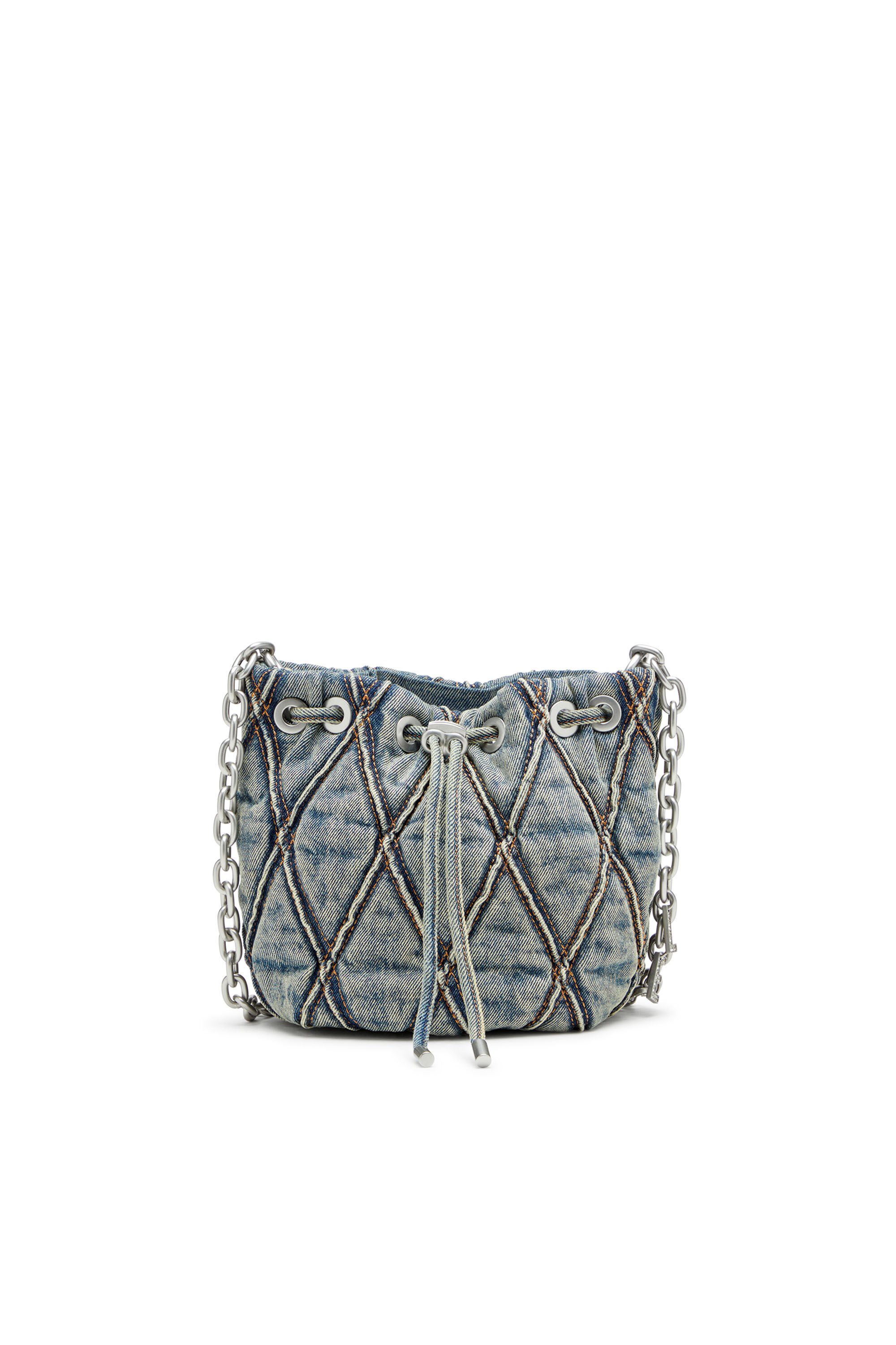 Diesel - CHARM-D BUCKET S, Female's Charm-D S-Mini bucket bag in argyle quilted denim in ブルー - 2