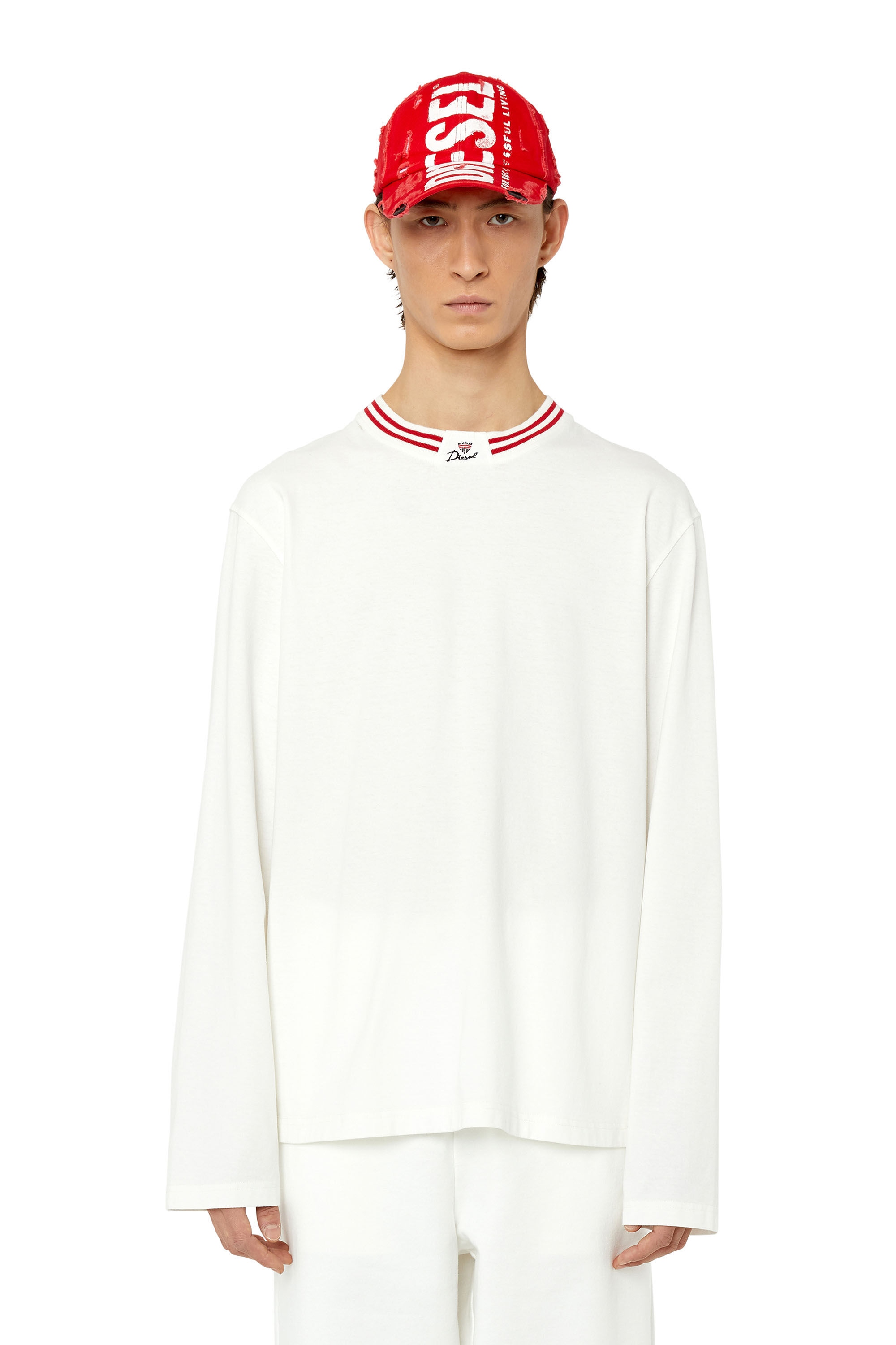 Diesel - T-CRAW, Male's Tシャツ 長袖 クラウン ロゴ ルーズフィット in ホワイト - 3