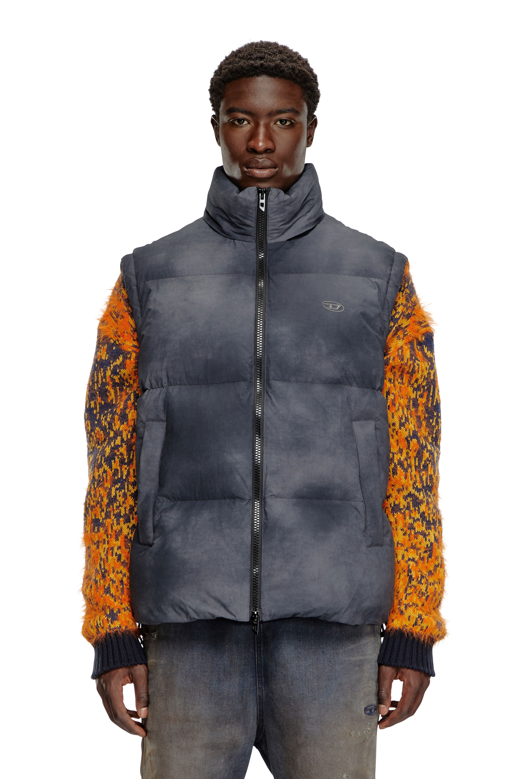 W-RAVEEL-SL Down vest with cloudy effect｜グレー｜メンズ｜DIESEL