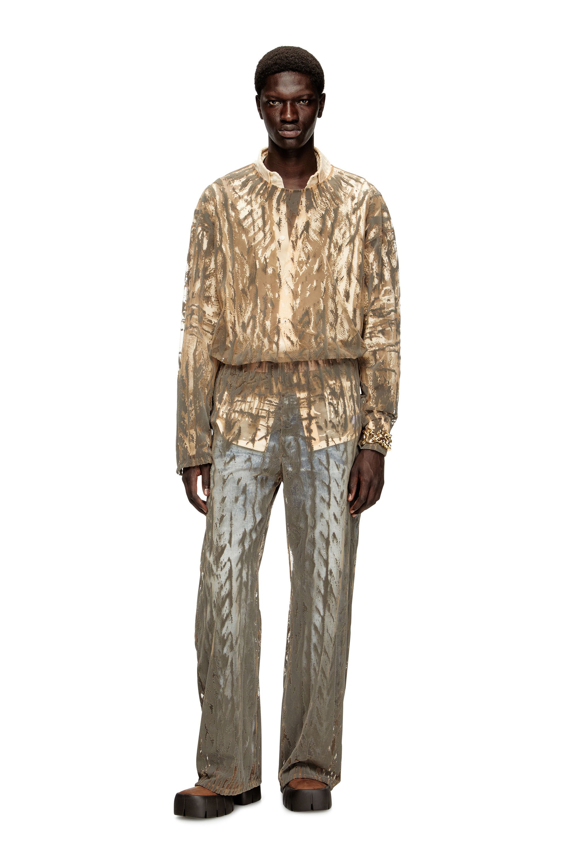 Diesel - T-TARAS, Male's Long-sleeve top in flocked tulle in ライトグレー - 1