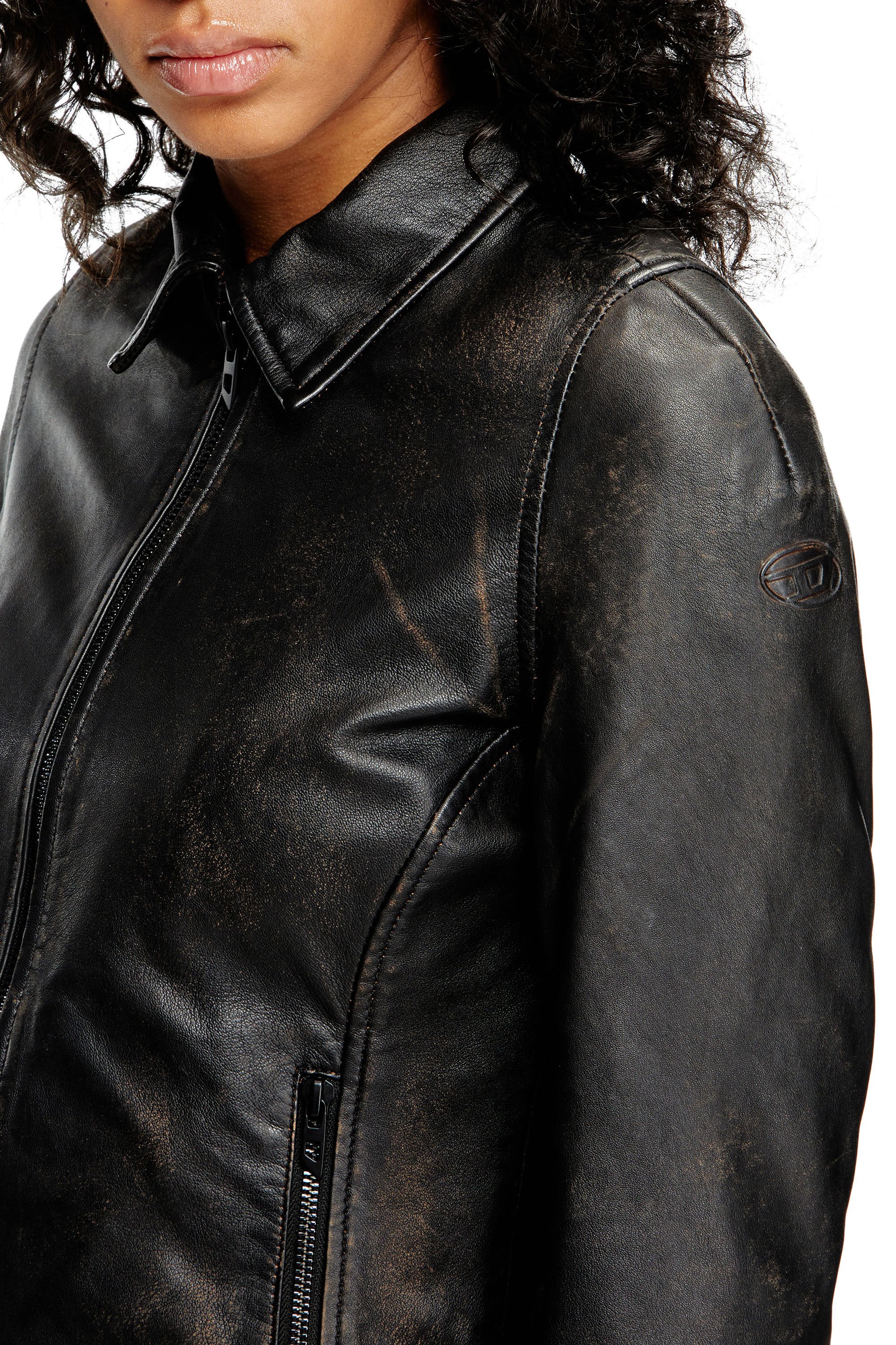 Diesel - L-EGRAD, Female's Distressed leather jacket in ブラック - 4