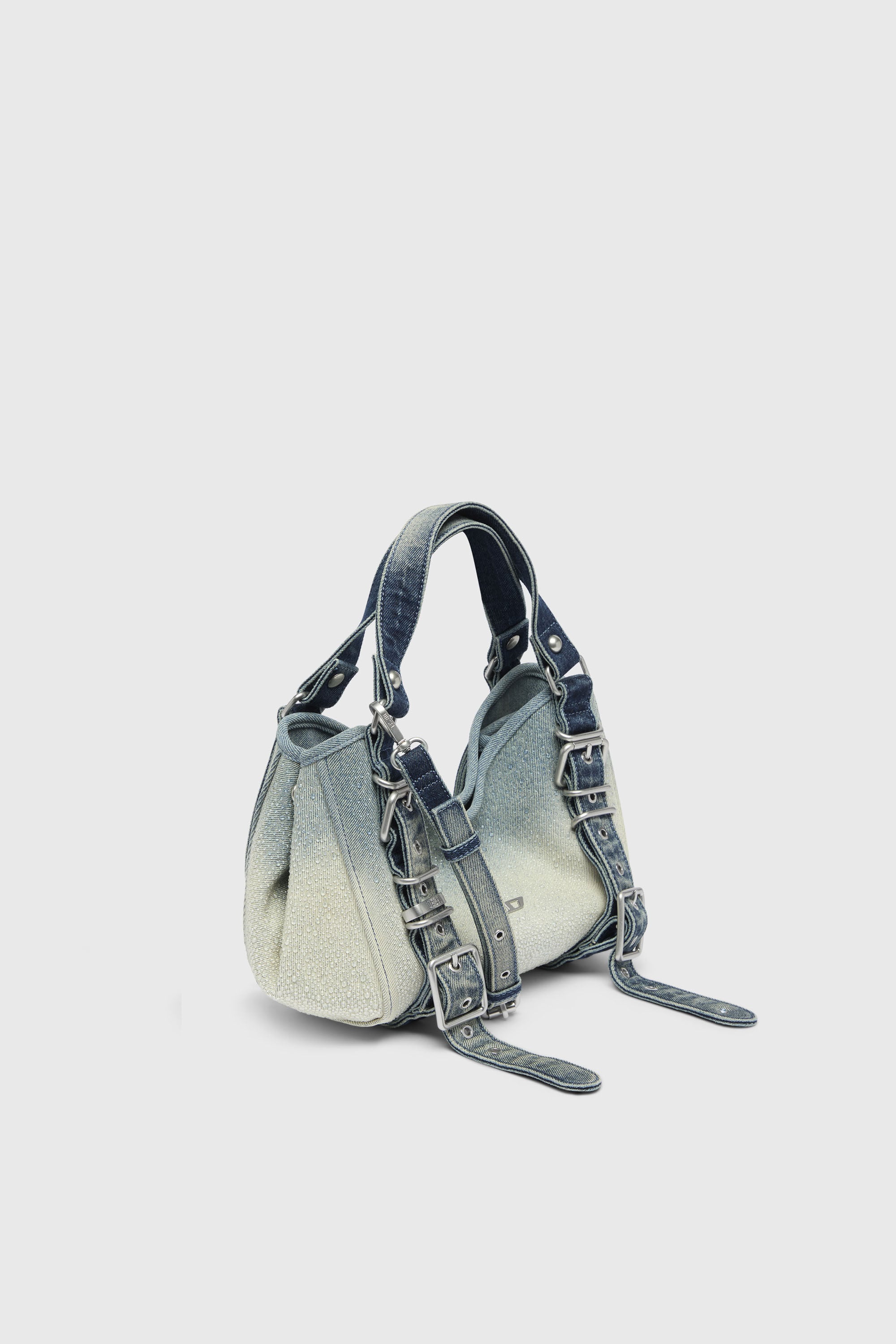 Diesel - D-ONE TOPHANDLE S, Female's D-One-Small top-handle bag in crystal solarised denim in ブルー - 3