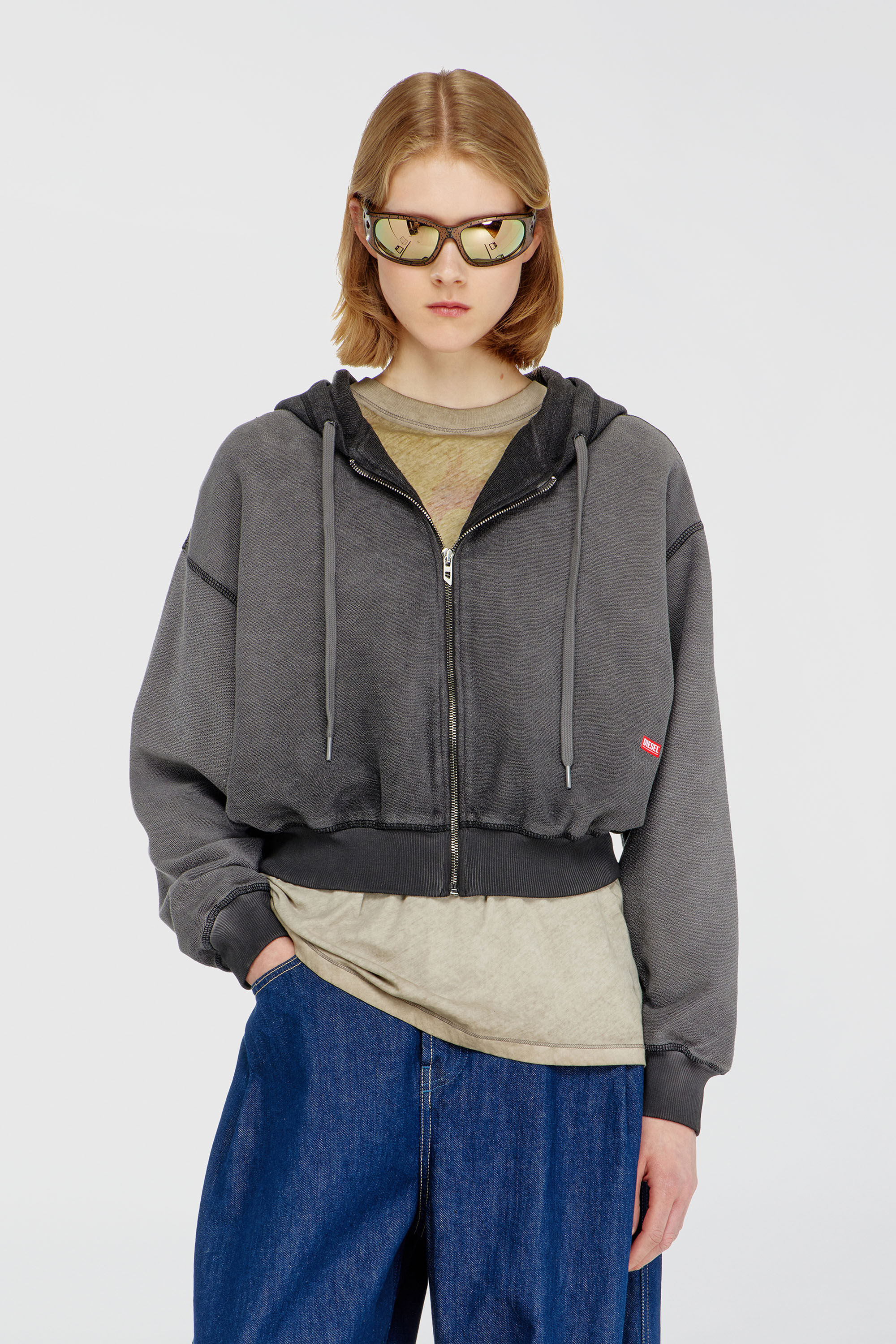 F-SUNNY-HOOD-ZIP ジップアップパーカー｜グレー｜ウィメンズ｜DIESEL