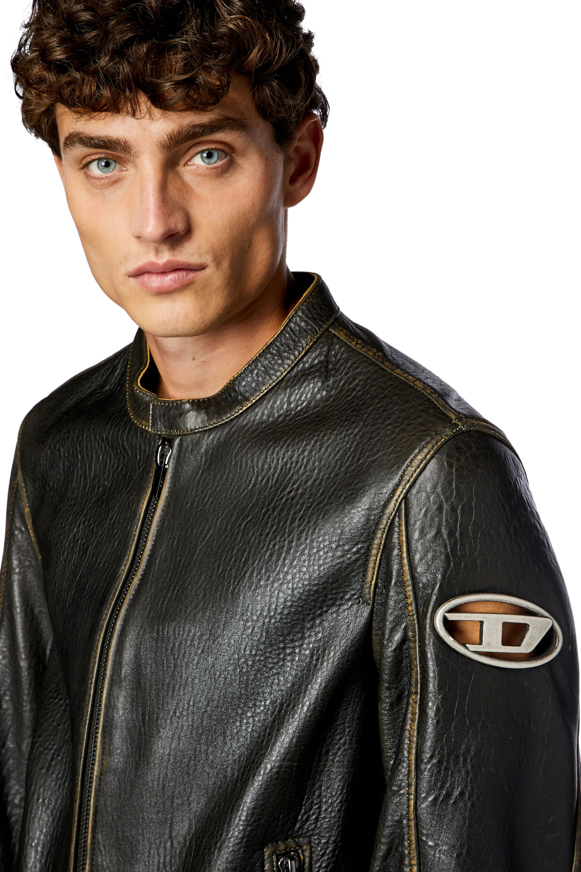 Diesel メンズ ジャケット L-COBBE リンクル レザー バイカー ジャケット ブラウン｜ディーゼル（DIESEL）公式オンラインストア