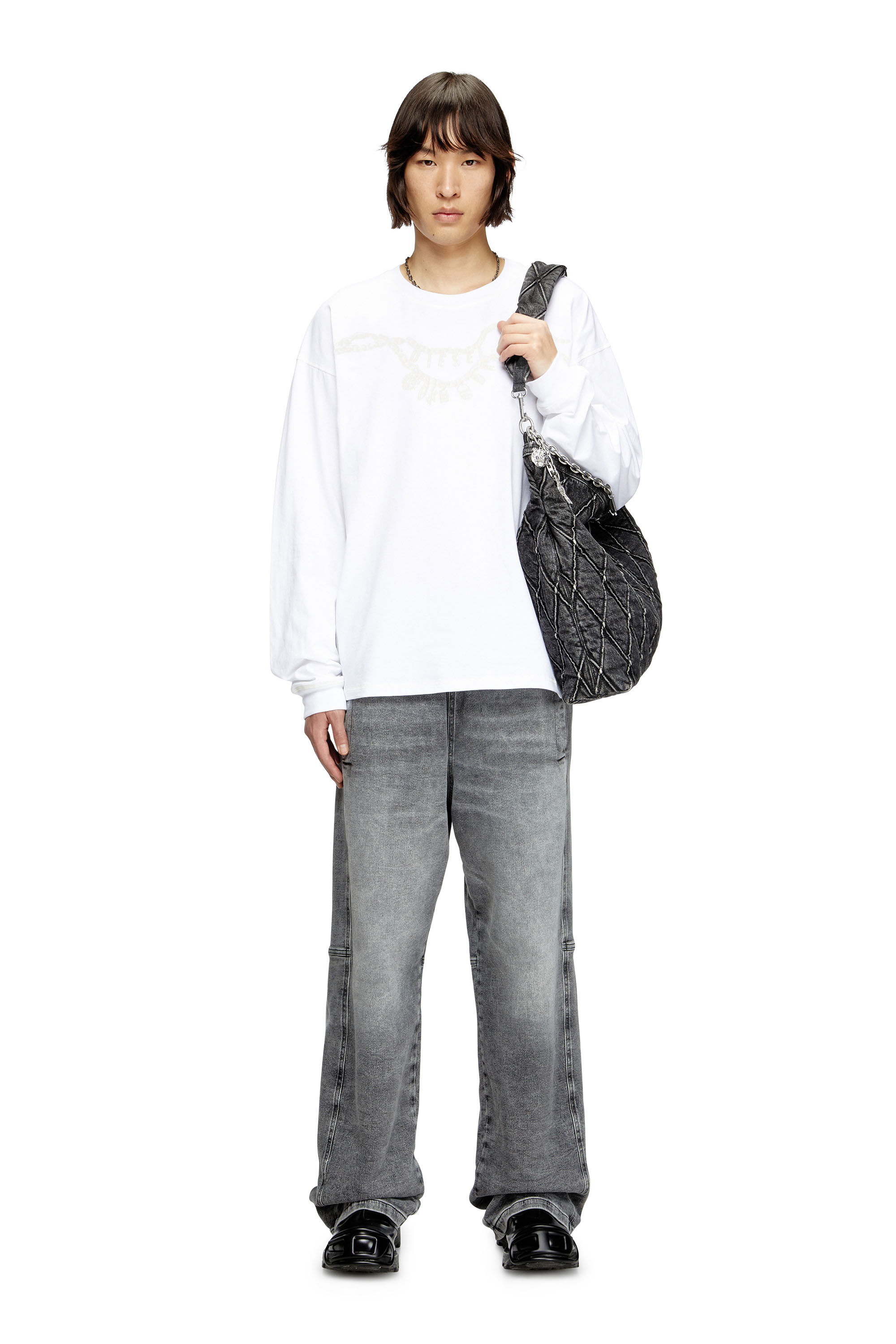 Diesel - T-BOXT-LS-HOSHI, Unisex's Long-sleeve T-shirt with charm necklace print in ホワイト - 1