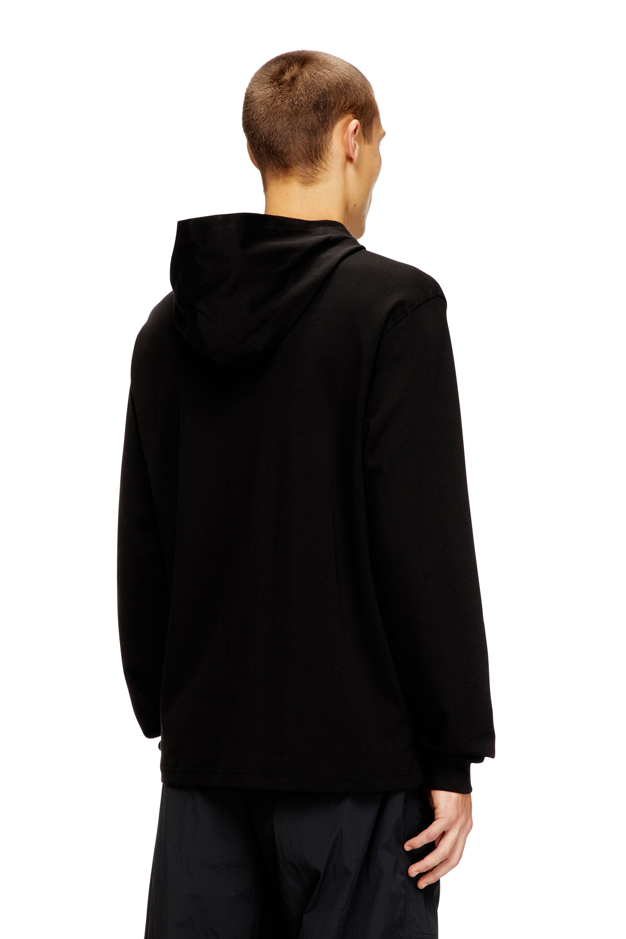 T-BILL-LS-HOOD-MET フード付き長袖Tシャツ｜ブラック｜メンズ｜DIESEL