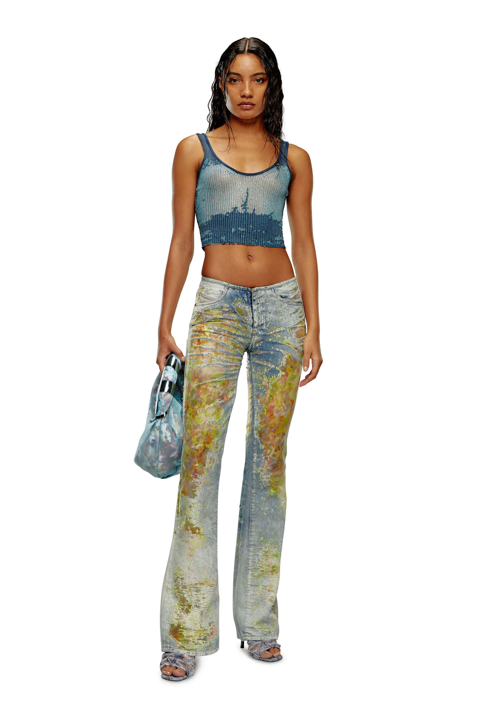 Diesel - GRAB-D HOBO S, Female's Grab-D S-Hobo bag in flower devoré denim in ライトブルー - 1