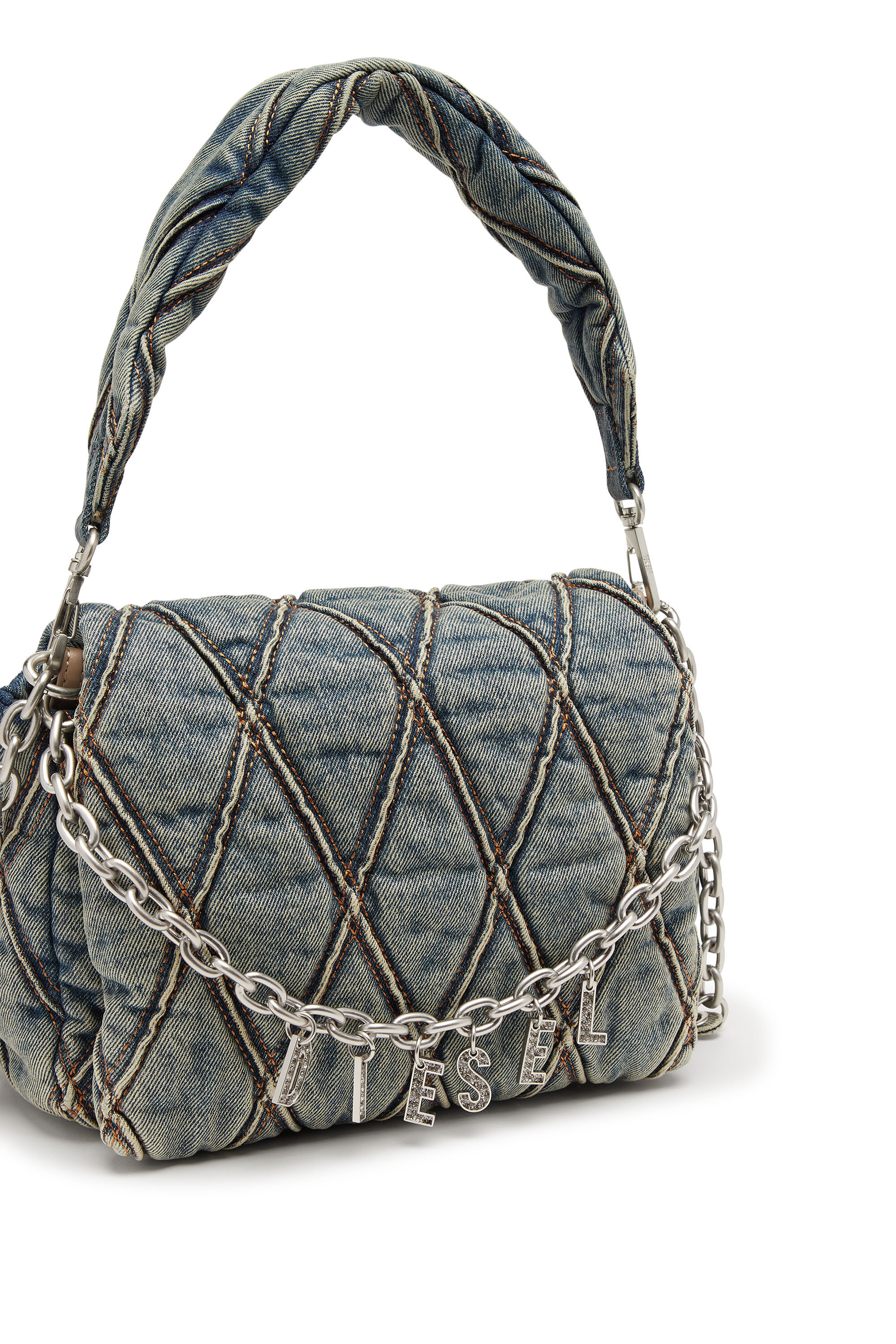 Diesel - CHARM-D SHOULDER M, Female's デニムキルティングショルダーバッグM in ミディアムブルー - 5