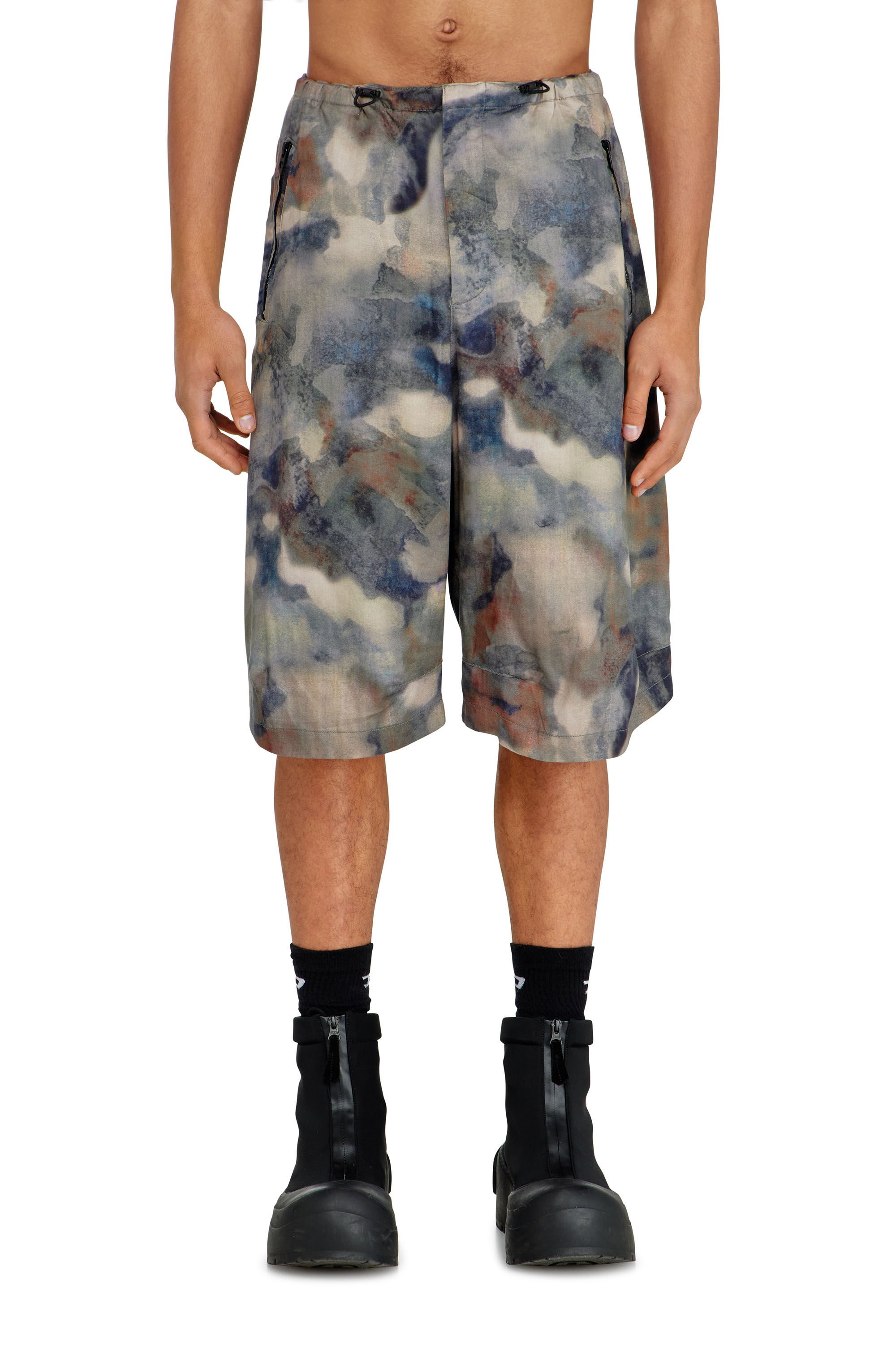 Diesel - P-STITCH-SHORT-TKBZ, Male's Fluid bermuda shorts with all-over camo print in ブルー/ブラウン - 3