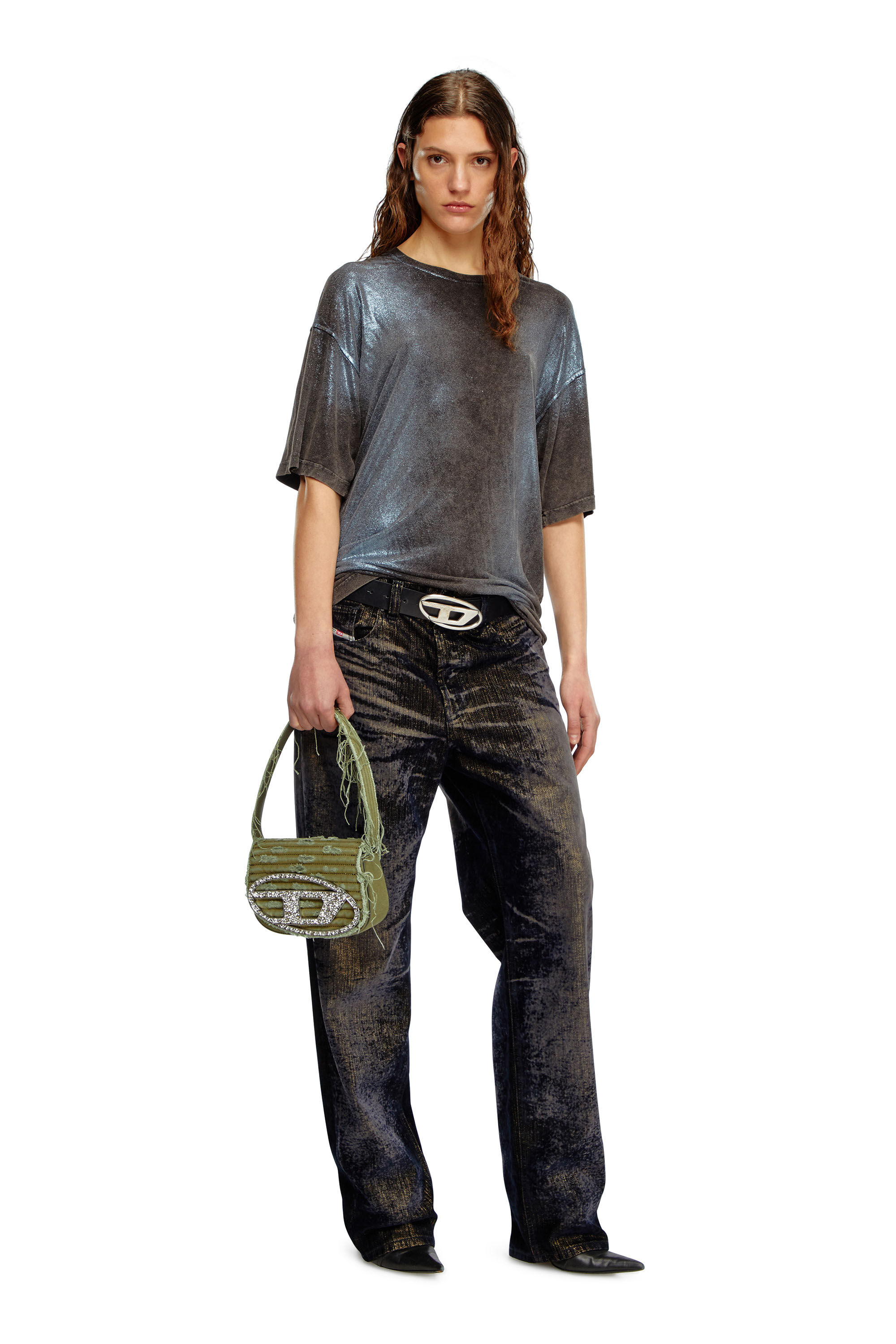 1DR 1DR-Iconic shoulder bag in canvas and leather｜グリーン 