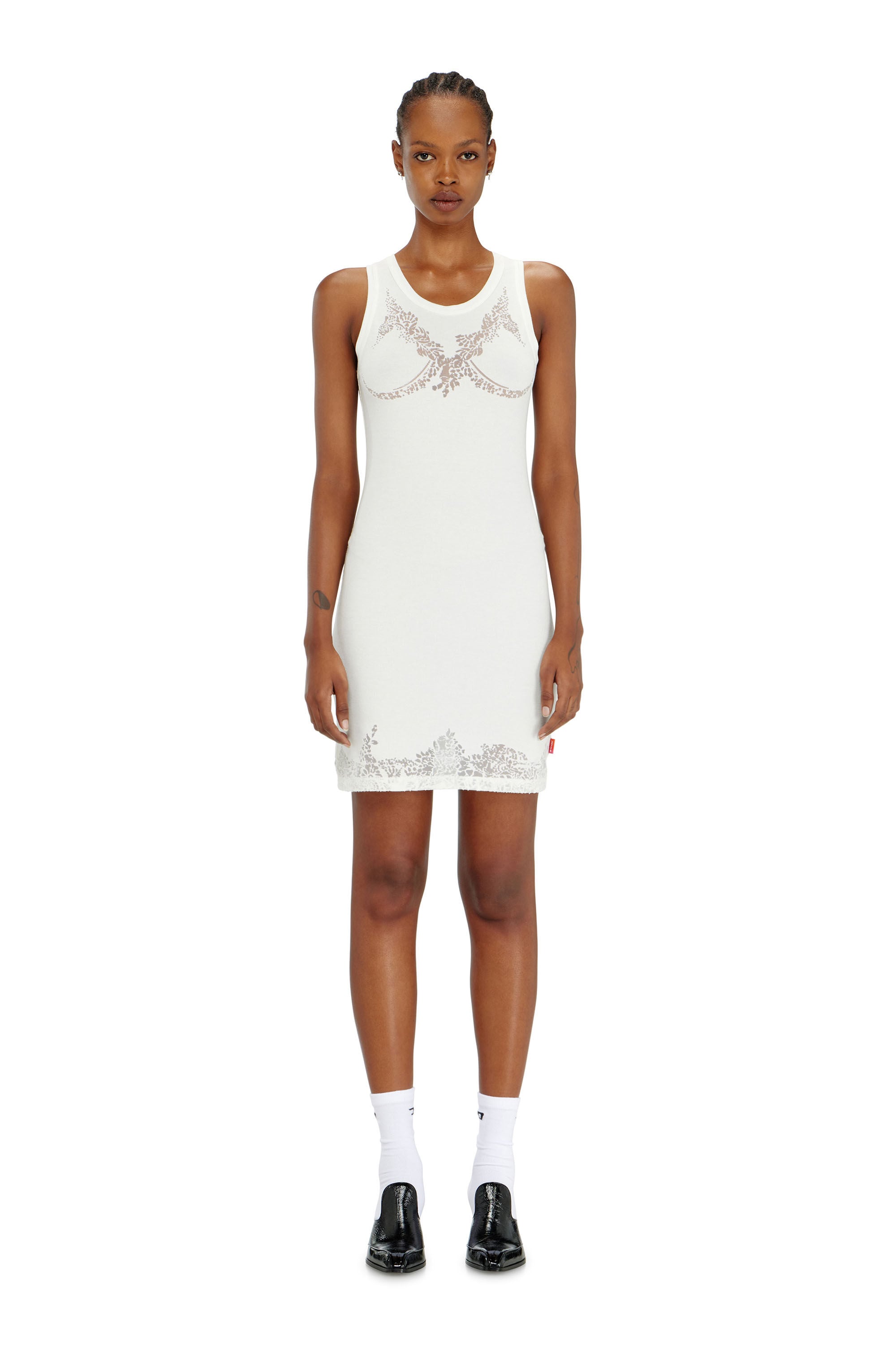 Diesel - PR-D-ANKI-LACE-R, Female's Mini tank dress with devor&eacute; lace effect in ホワイト - 3