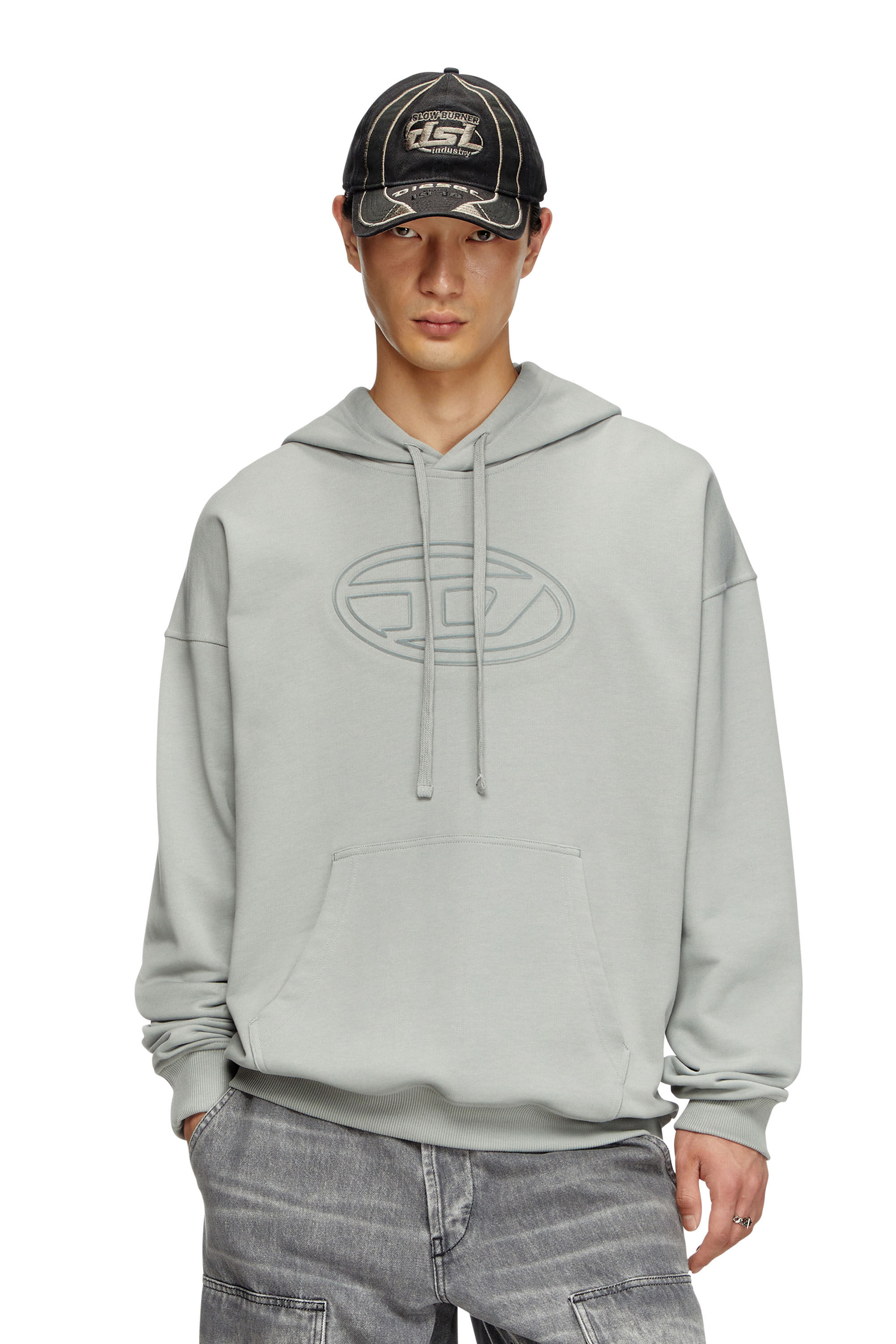 Diesel - S-UMMER-BIGOVAL, Male's Hoodie with embossed Oval D in ライトグレー - 3