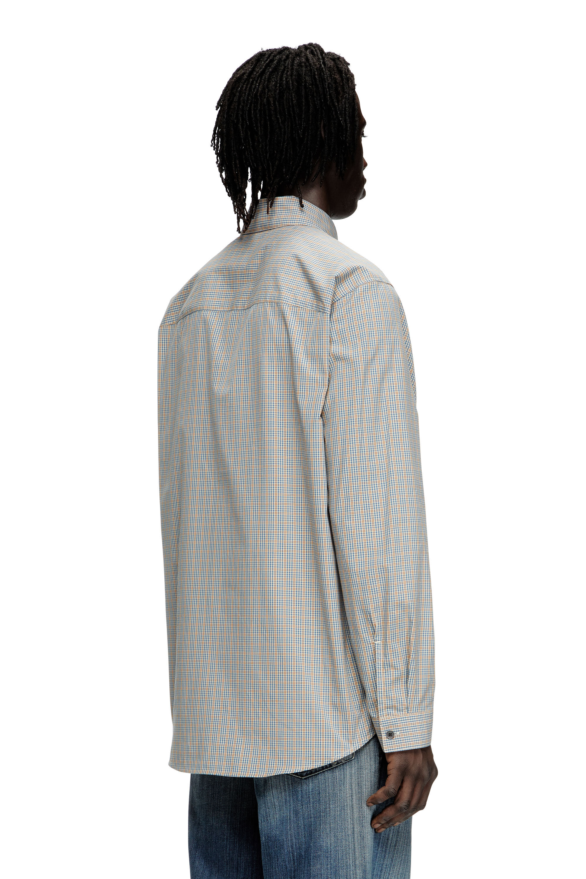 Diesel - S-SIMPLY-DLBV, Male's Checked shirt with Oval D embroidery in ブラウン/グレー - 4
