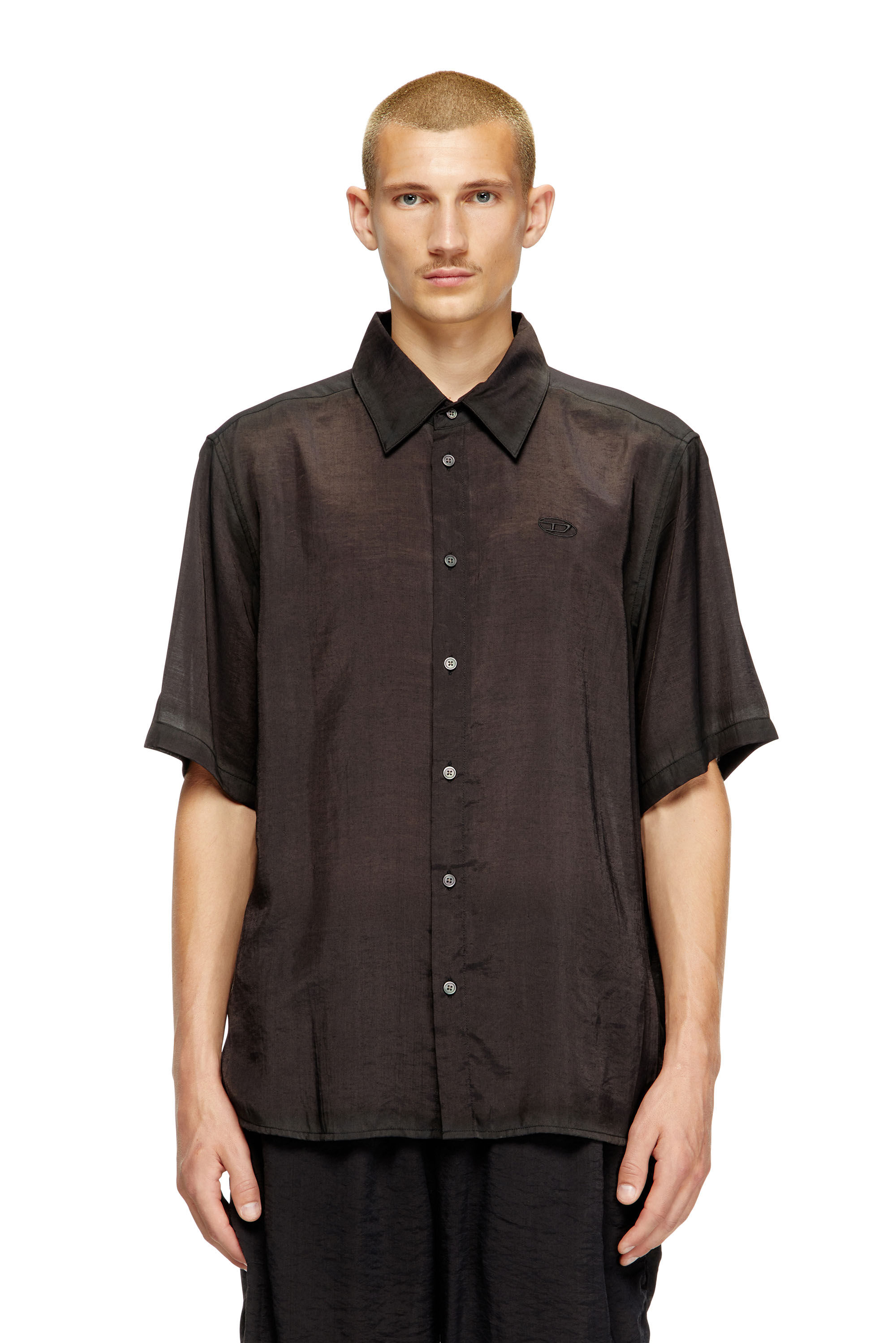 Diesel - S-SIMPLY-SS-LHBA, Male's Shirt in crinkled nylon-viscose in ダークグレー - 2