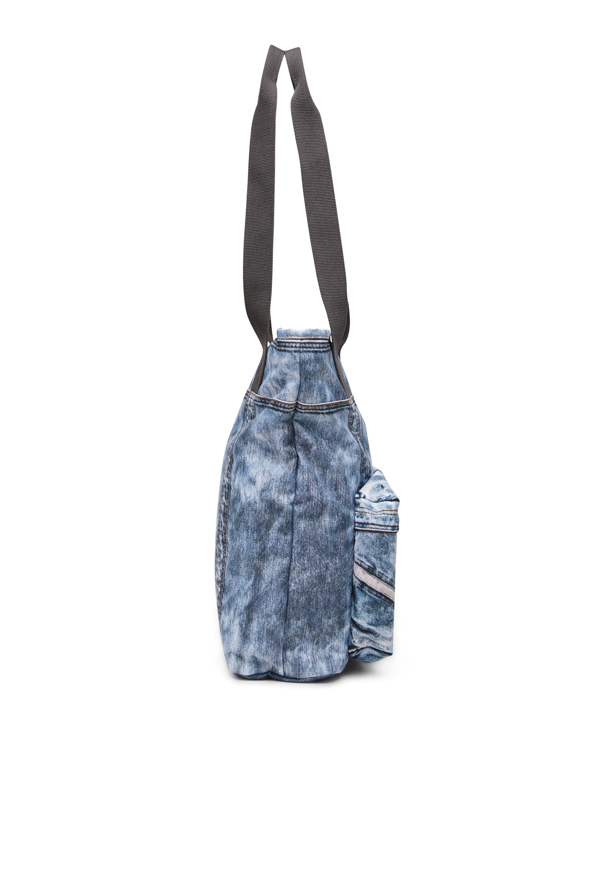 DIESEL デニムドラムバッグ DIESEL TOTE Tote bag in trompe l'oeil denim｜ブルー