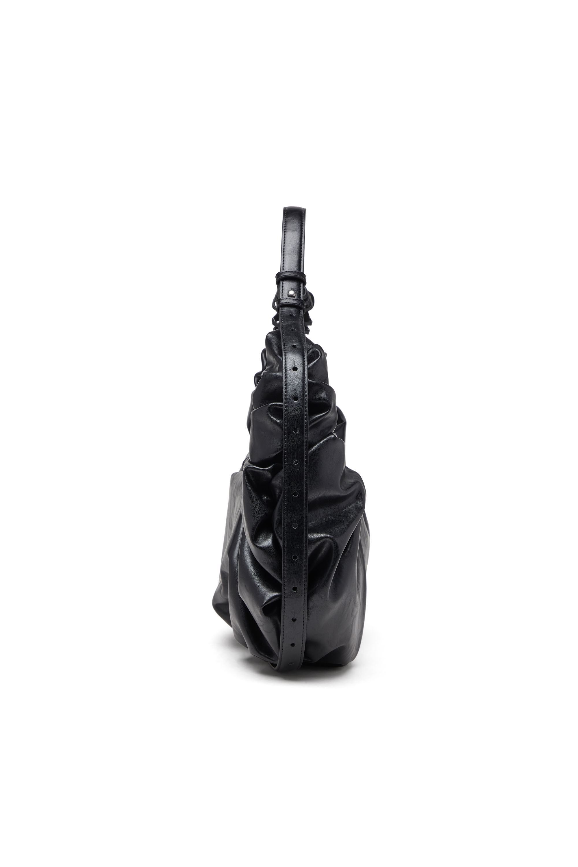 Diesel - GRAB-D HOBO L, Female's Grab-D L-Large scrunched hobo bag in shiny PU in ブラック - 3
