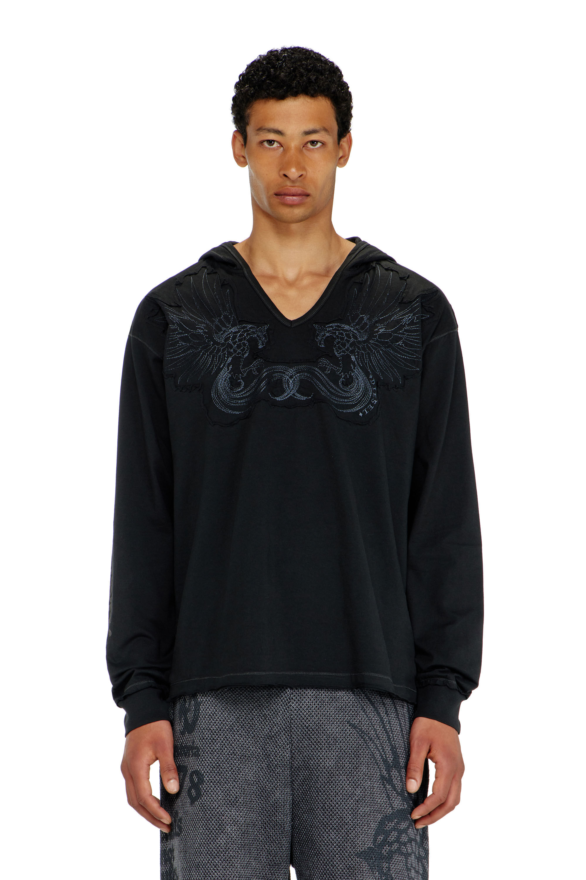 T-PHEN-LS-HOOD-RIB フード付き長袖Tシャツ｜ブラック｜メンズ｜DIESEL