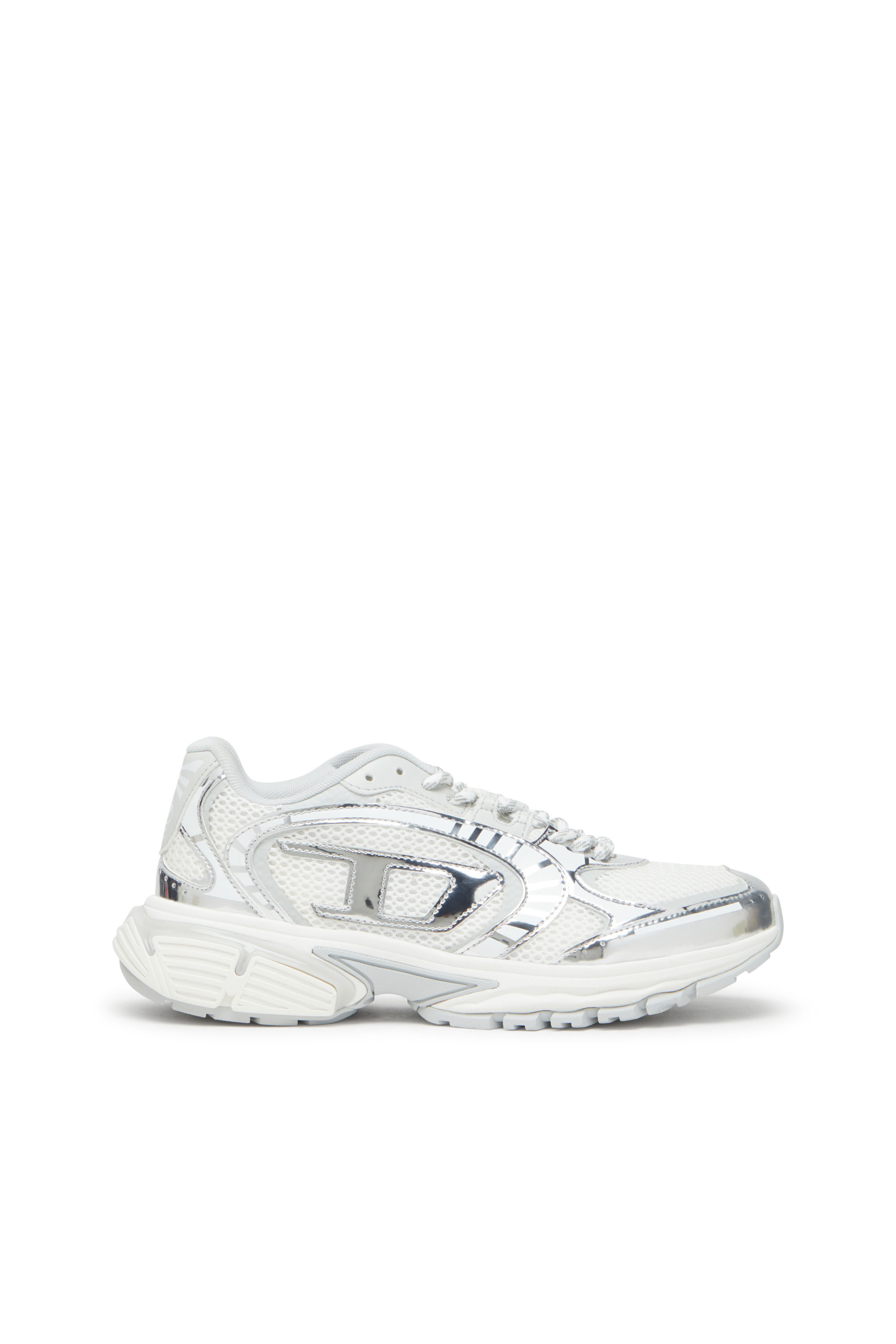 Diesel - S-PRO-V-DENSE LOW W, Female's S-Pro-V-Dense-Metallic mesh sneakers with Oval D logo in ホワイト/シルバー - 2