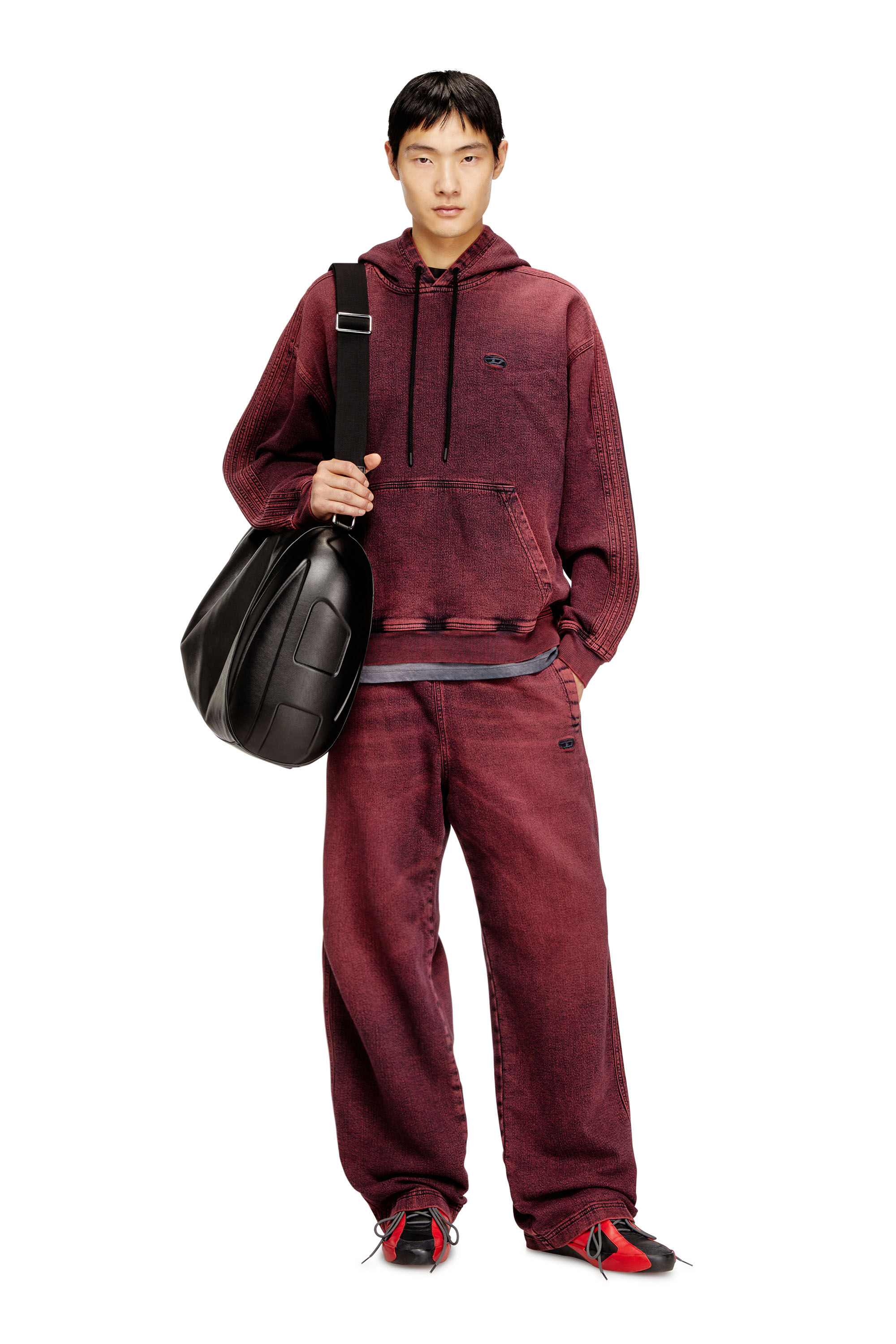 D-UM-RIB-HORSE Hoodie in indigo track denim with logo｜レッド