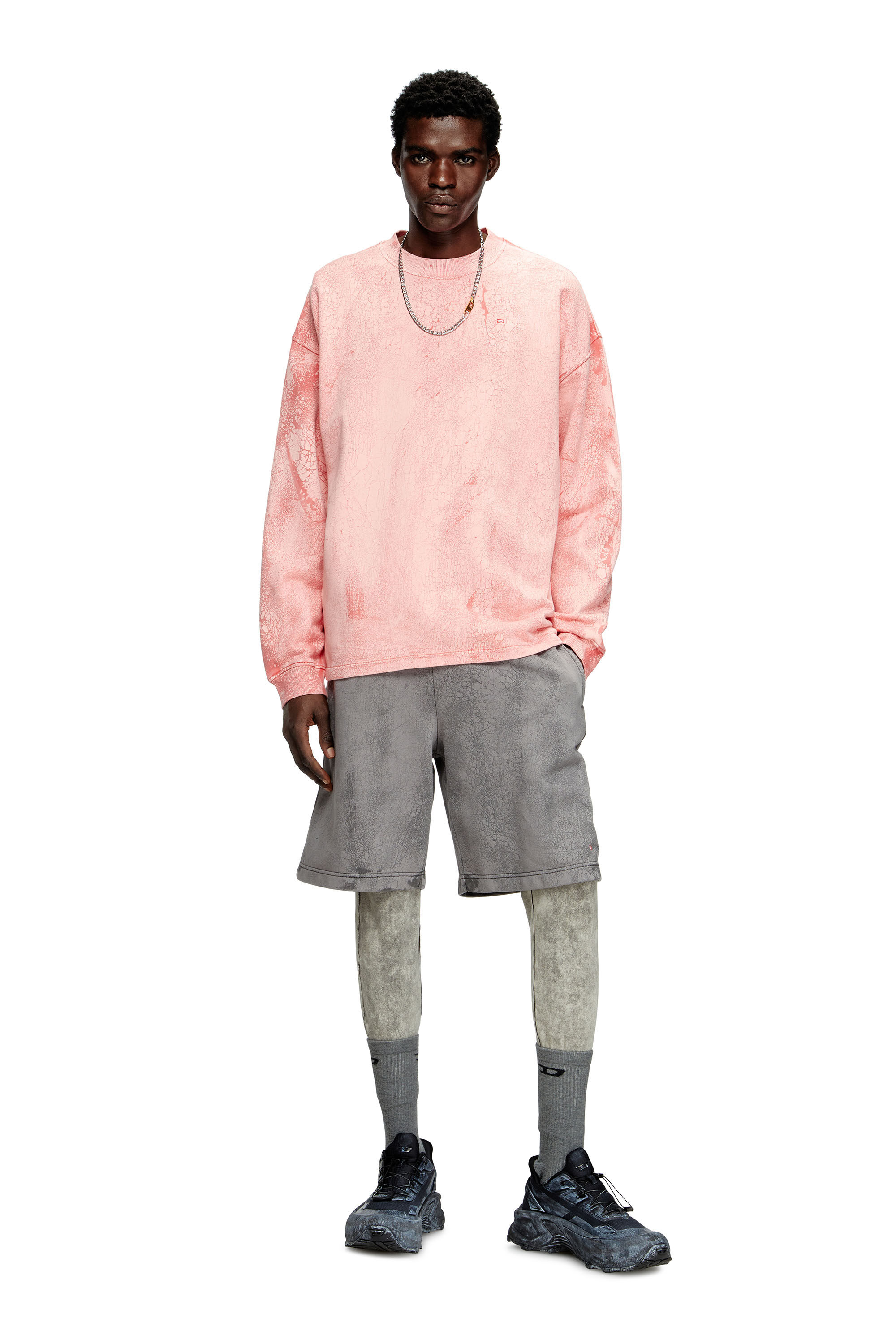 Diesel - S-BAXT-T1, Male's Cracked-effect sweatshirt with micro logo in ピンク / ホワイト - 1