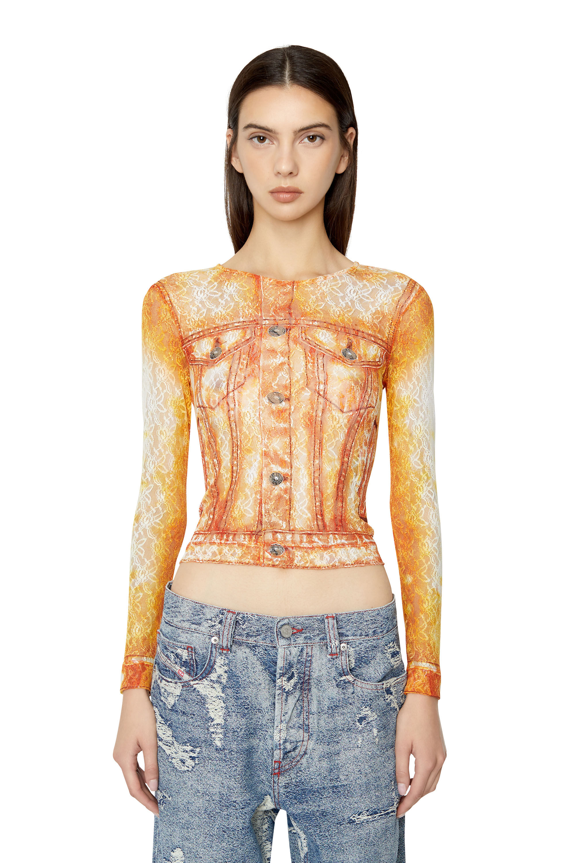 Diesel - T-CLILL, Female's レディース 長袖トップス トロンプルイユ in オレンジ - 3