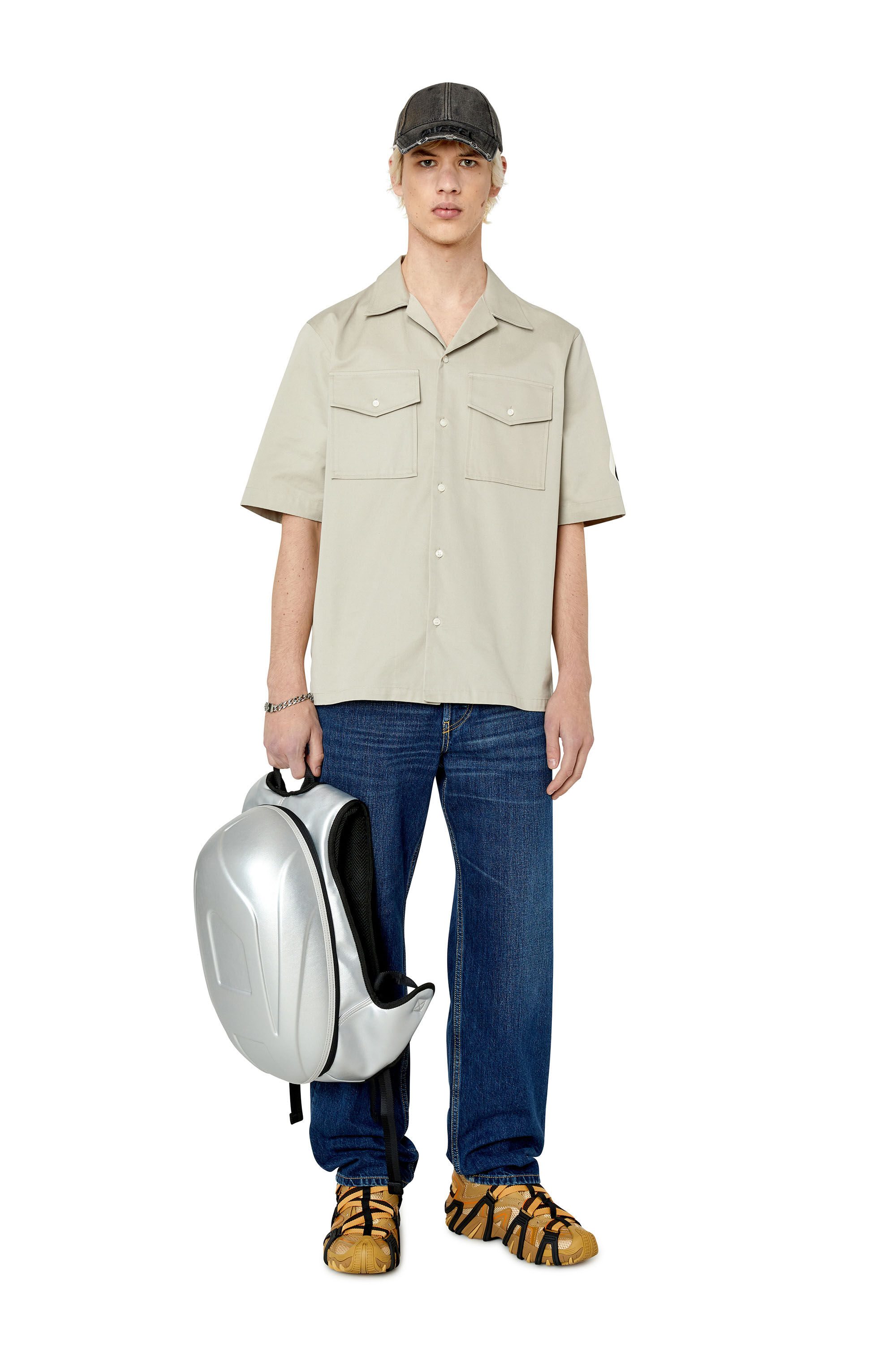 Diesel - S-MAC-B, Male's シャツ ボウリングシャツ 半そで in ライトグレー - 1