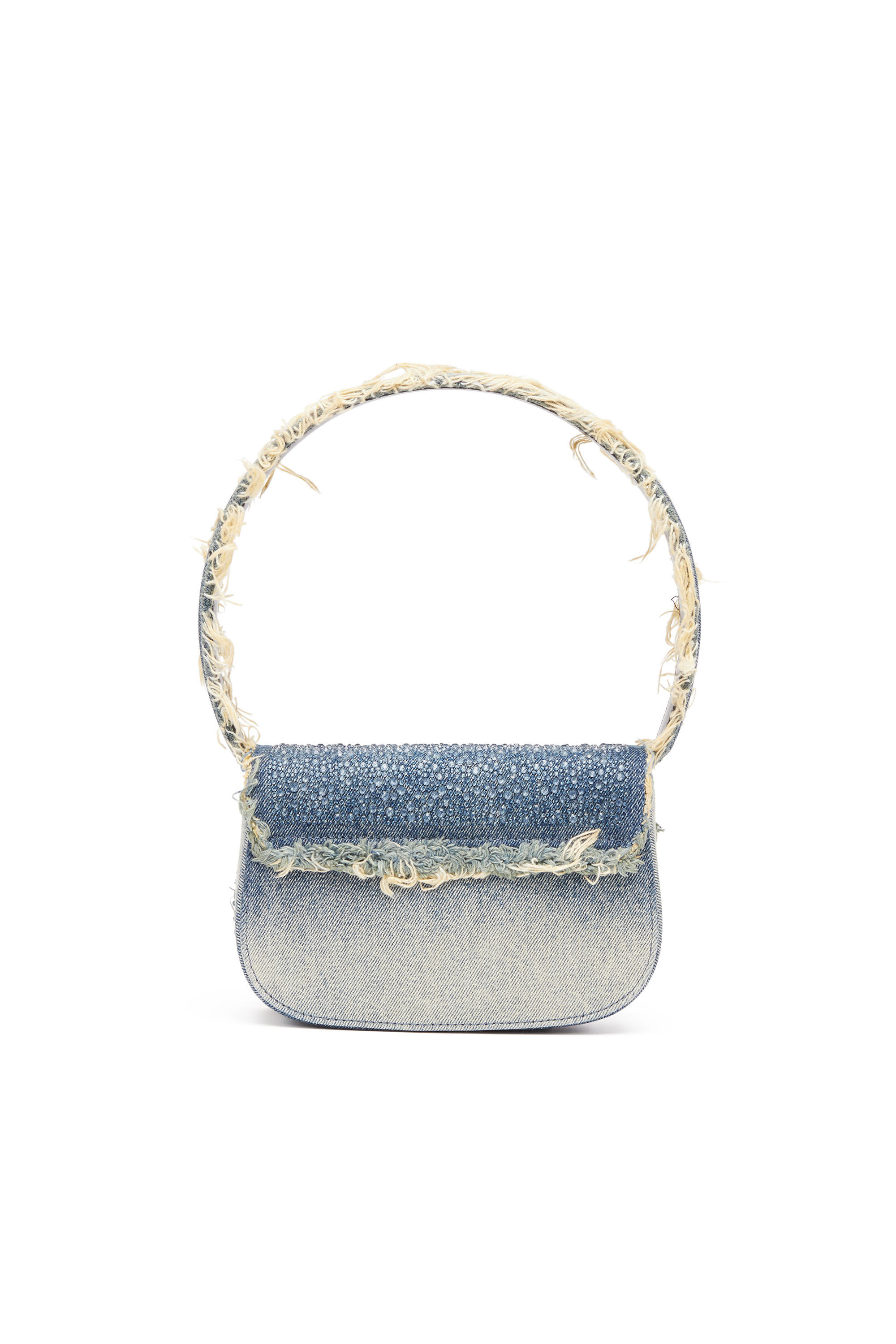 1DR 1DR-Iconic shoulder bag in denim and crystals｜ブルー